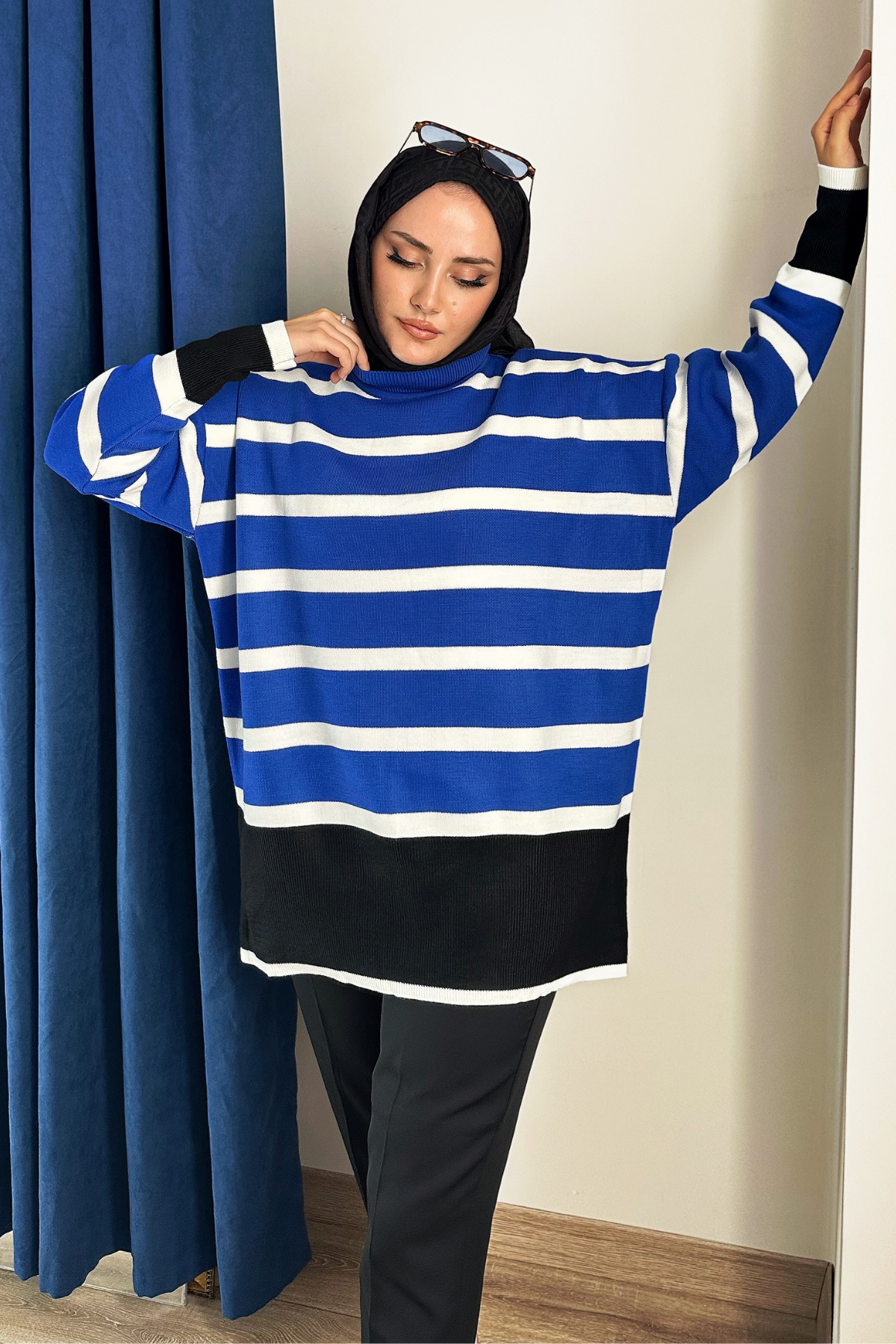 Rita Çelik Örme Çizgili Kazak MAVİ