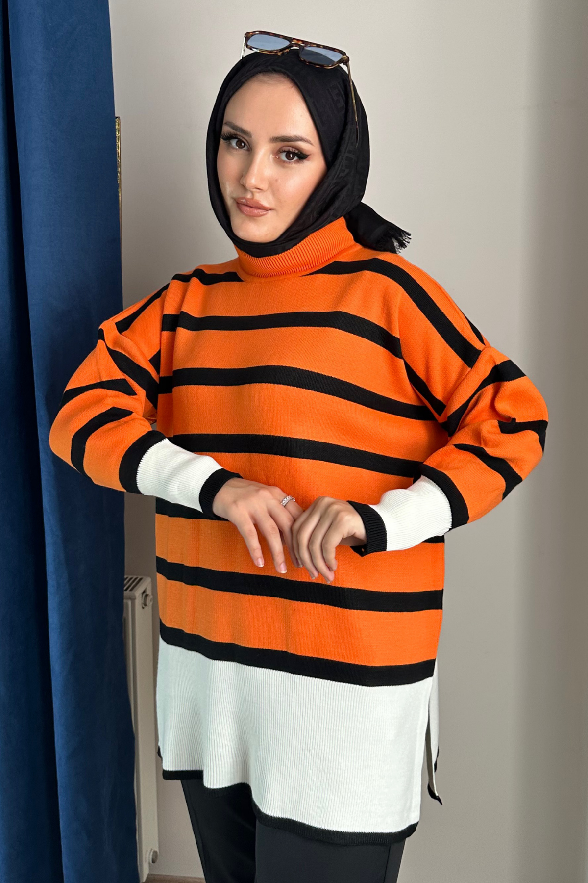 Rita Çelik Örme Çizgili Kazak TURUNCU