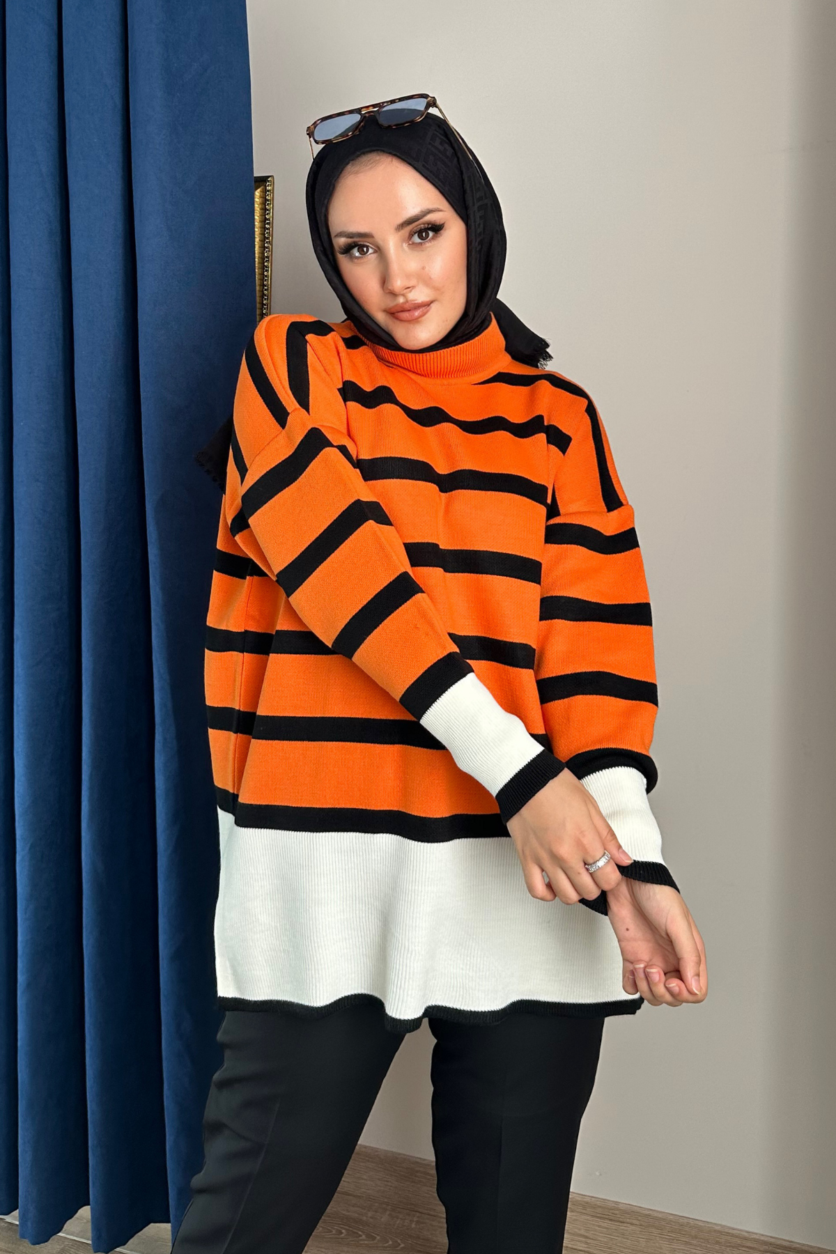 Rita Çelik Örme Çizgili Kazak TURUNCU