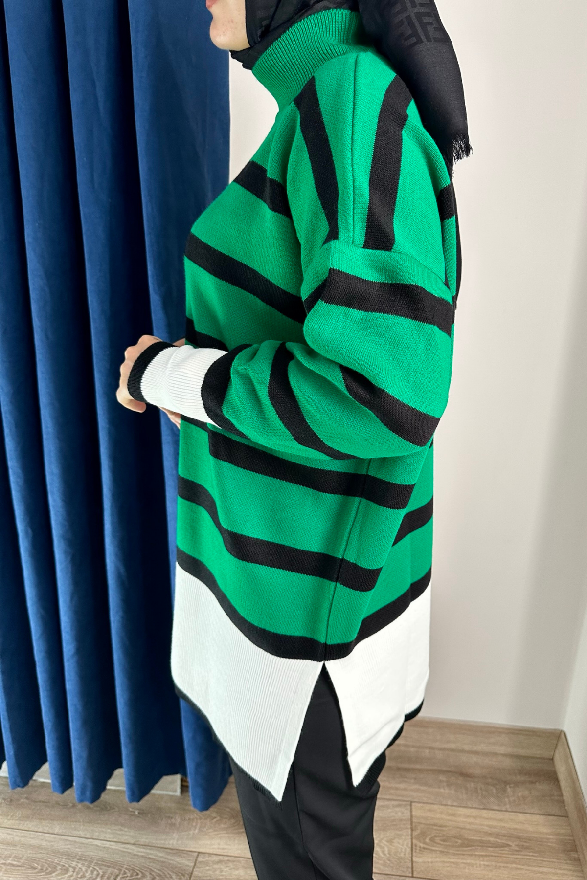 Rita Çelik Örme Çizgili Kazak YEŞİL