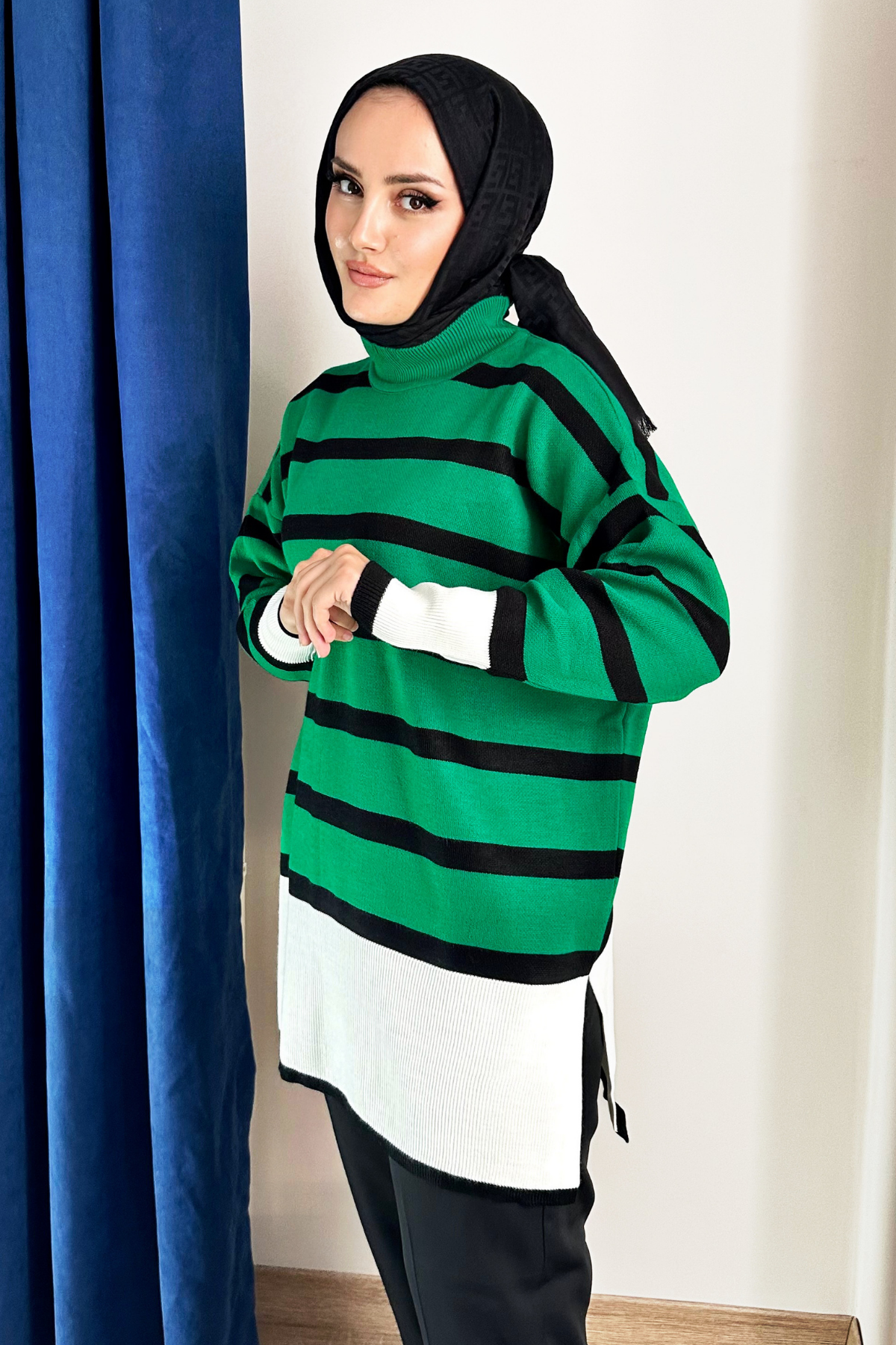 Rita Çelik Örme Çizgili Kazak YEŞİL