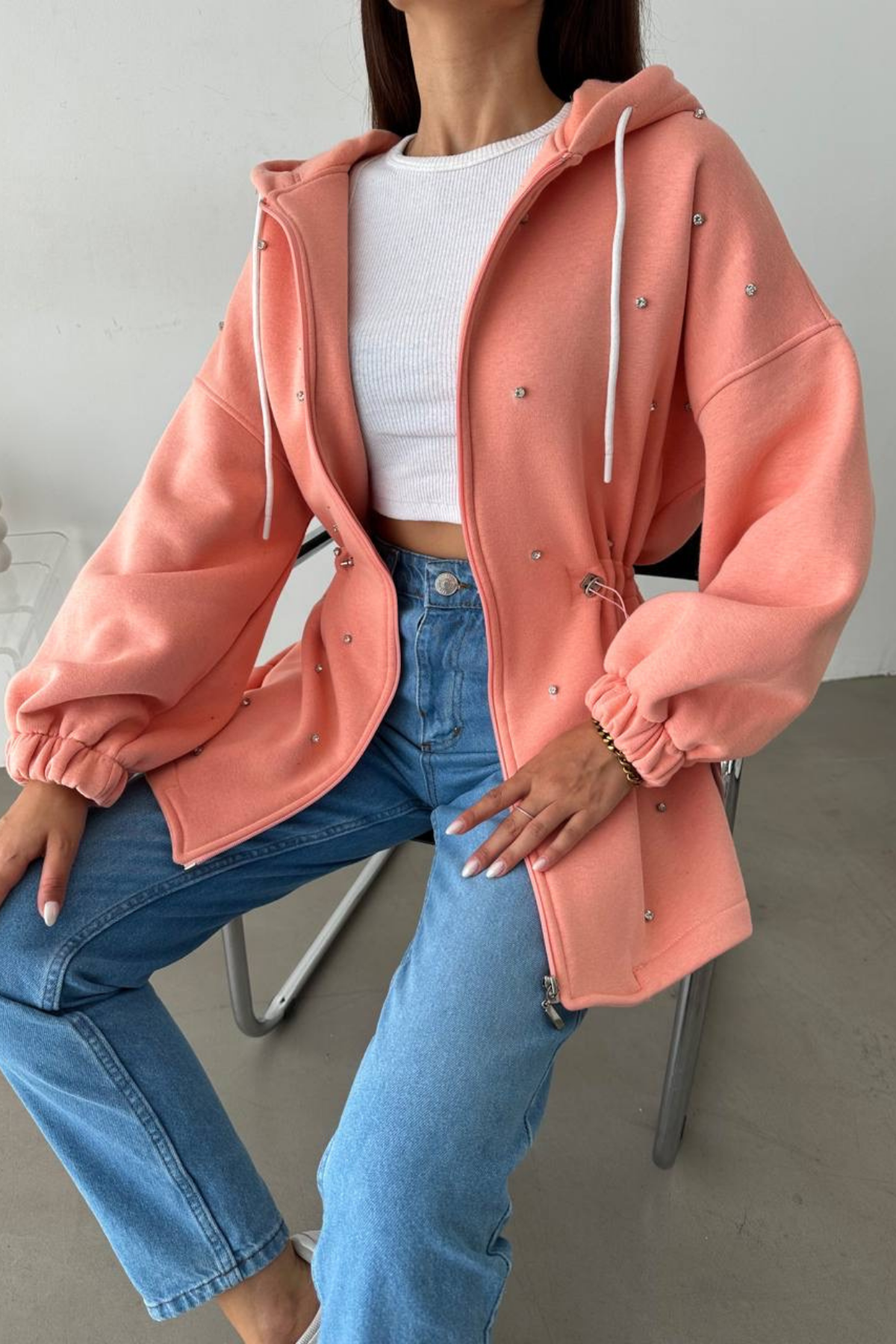Shine Taşlı Hırka PEMBE