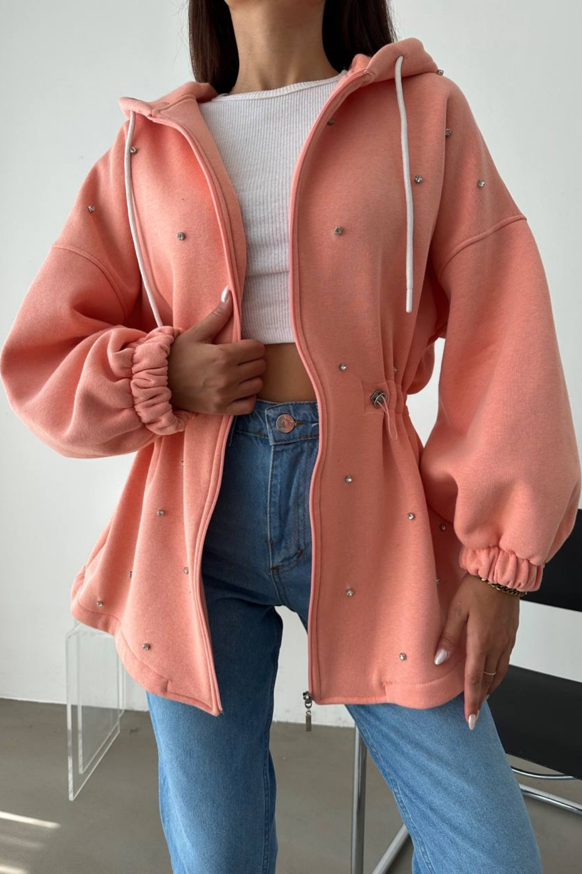 Shine Taşlı Hırka PEMBE