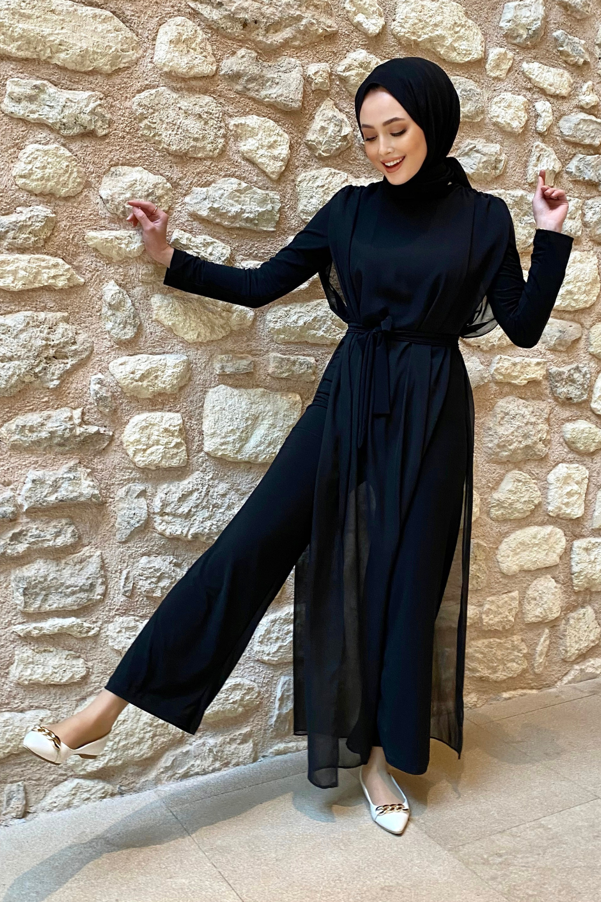 Şifon Kapaklı Tulum SİYAH