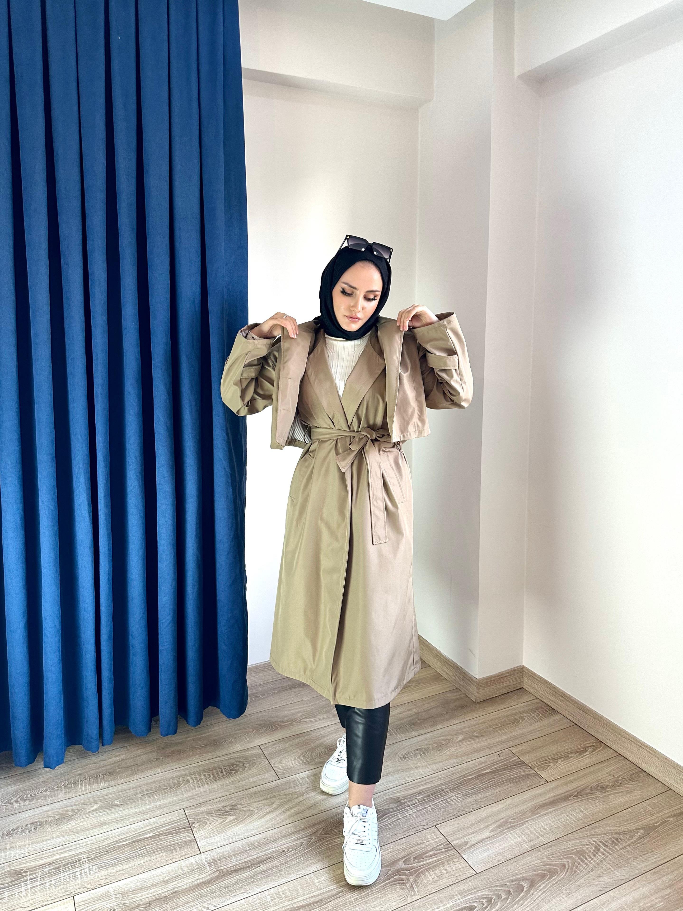 Tasarım Çift Parçalı Trenç Camel