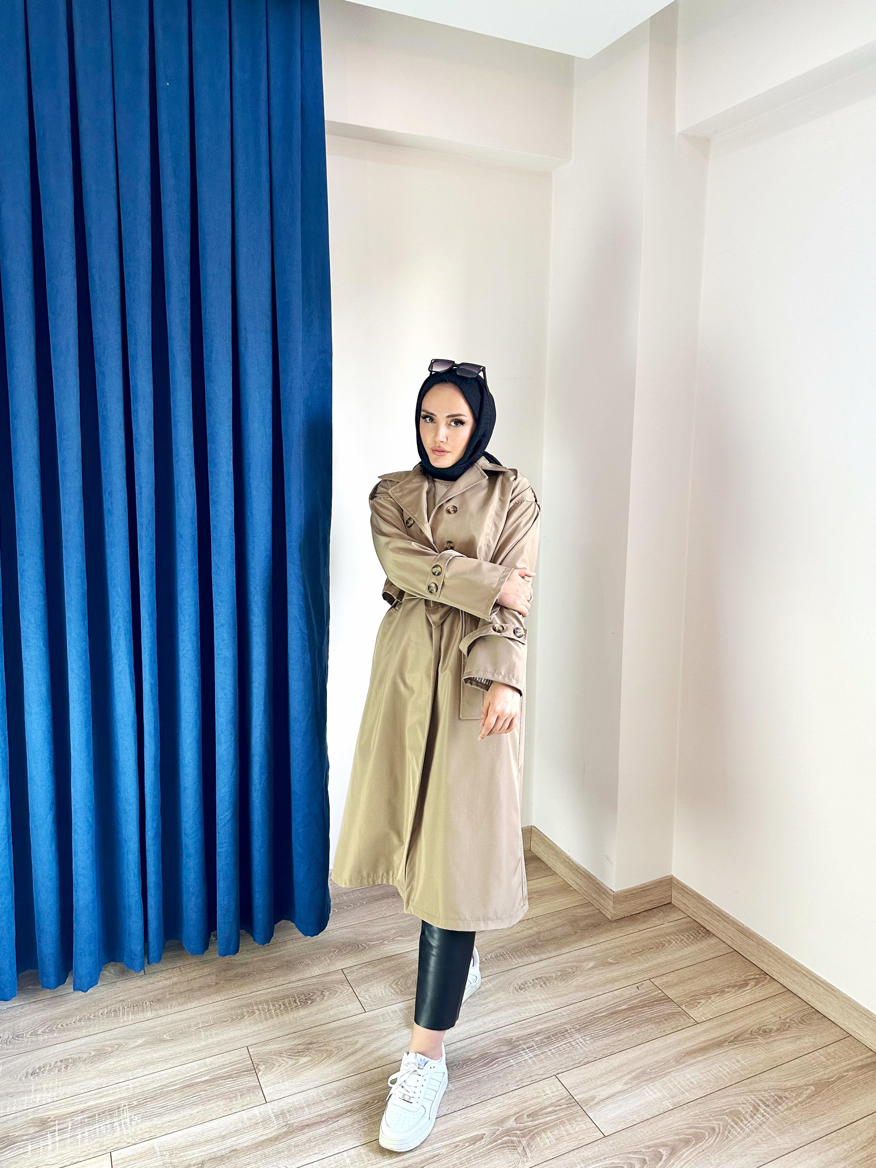 Tasarım Çift Parçalı Trenç Camel