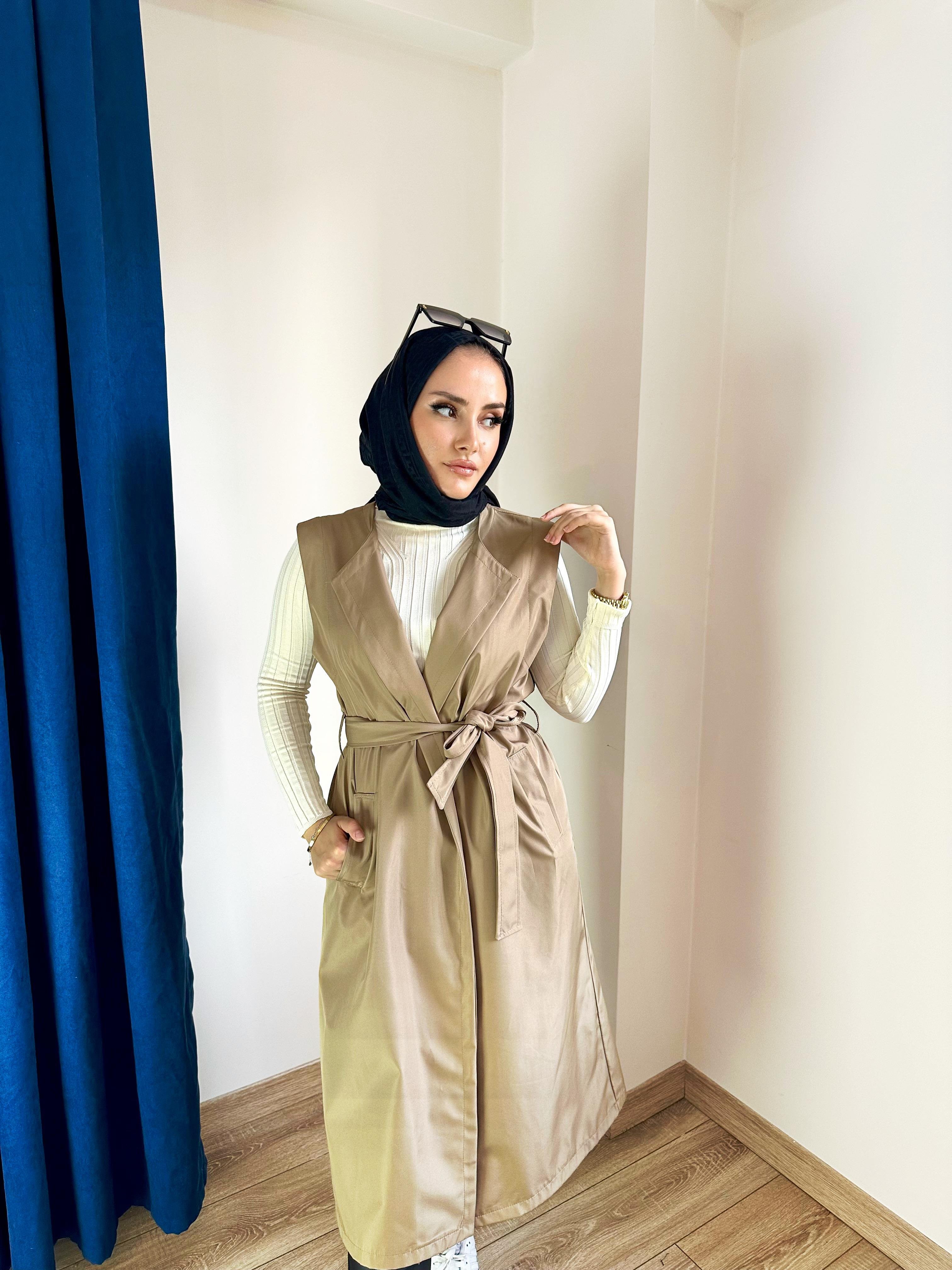 Tasarım Çift Parçalı Trenç Camel
