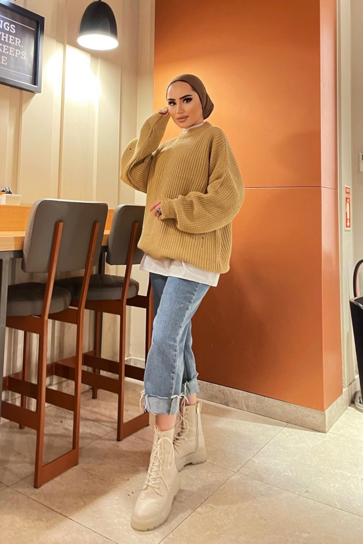 Yırtık Detay Triko Kazak CAMEL
