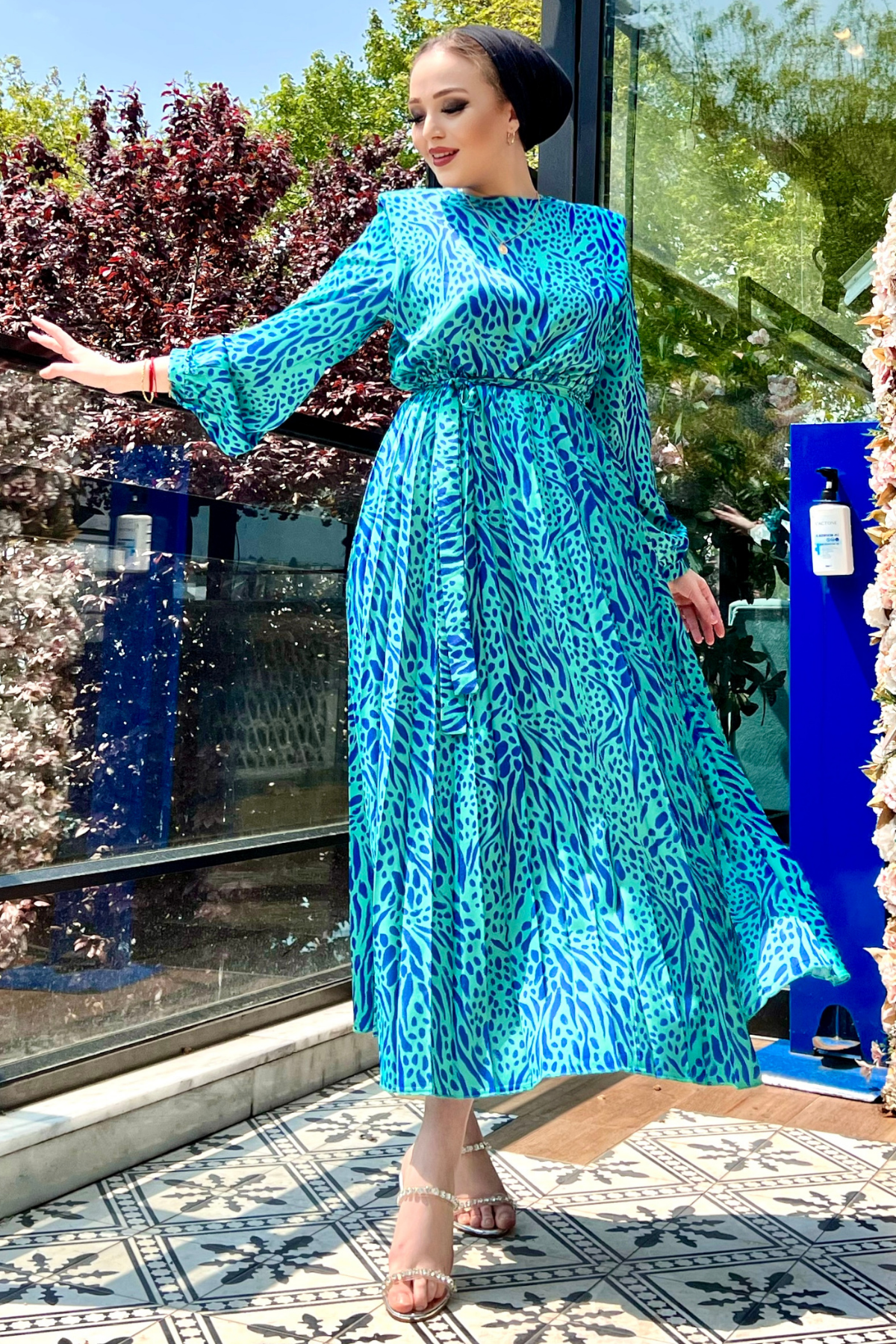 Zebra Piliseli Elbise MAVİ