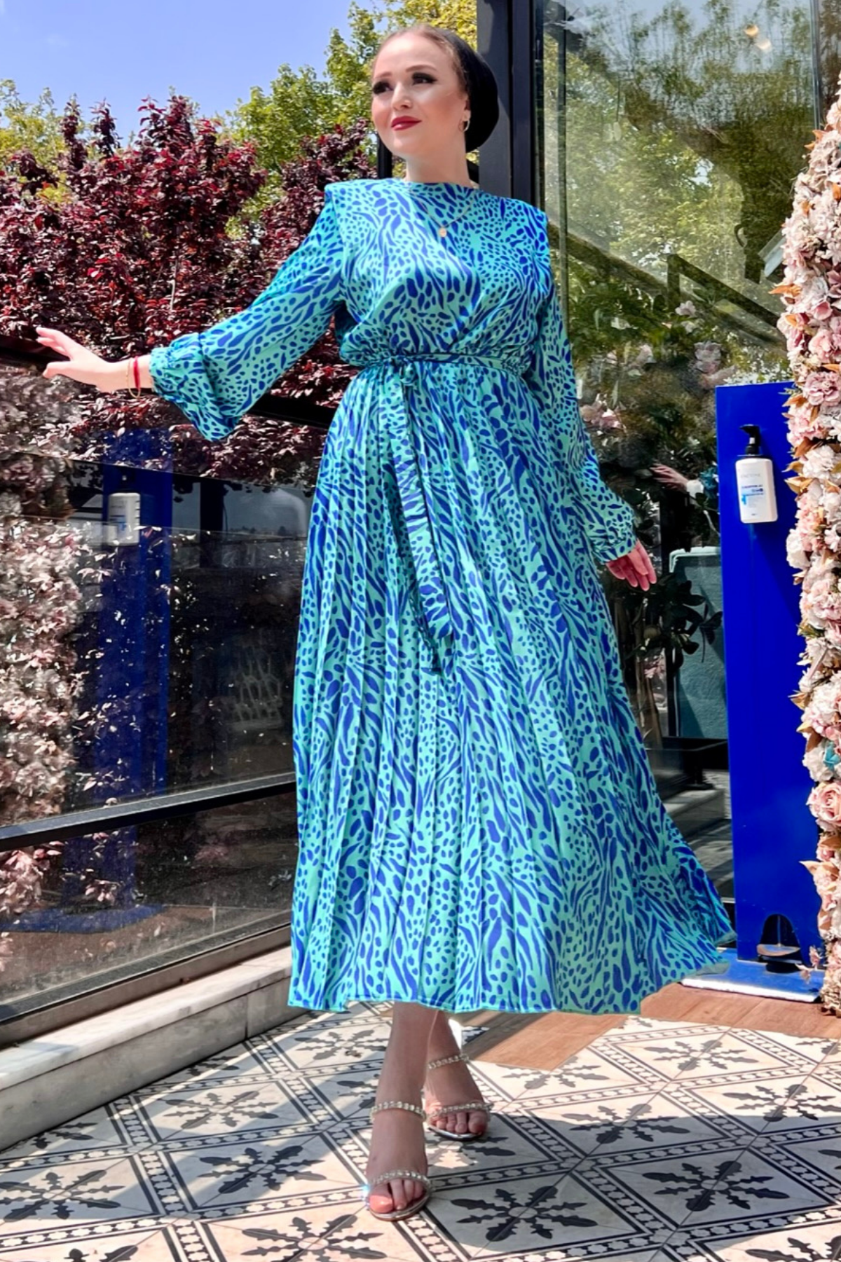 Zebra Piliseli Elbise MAVİ