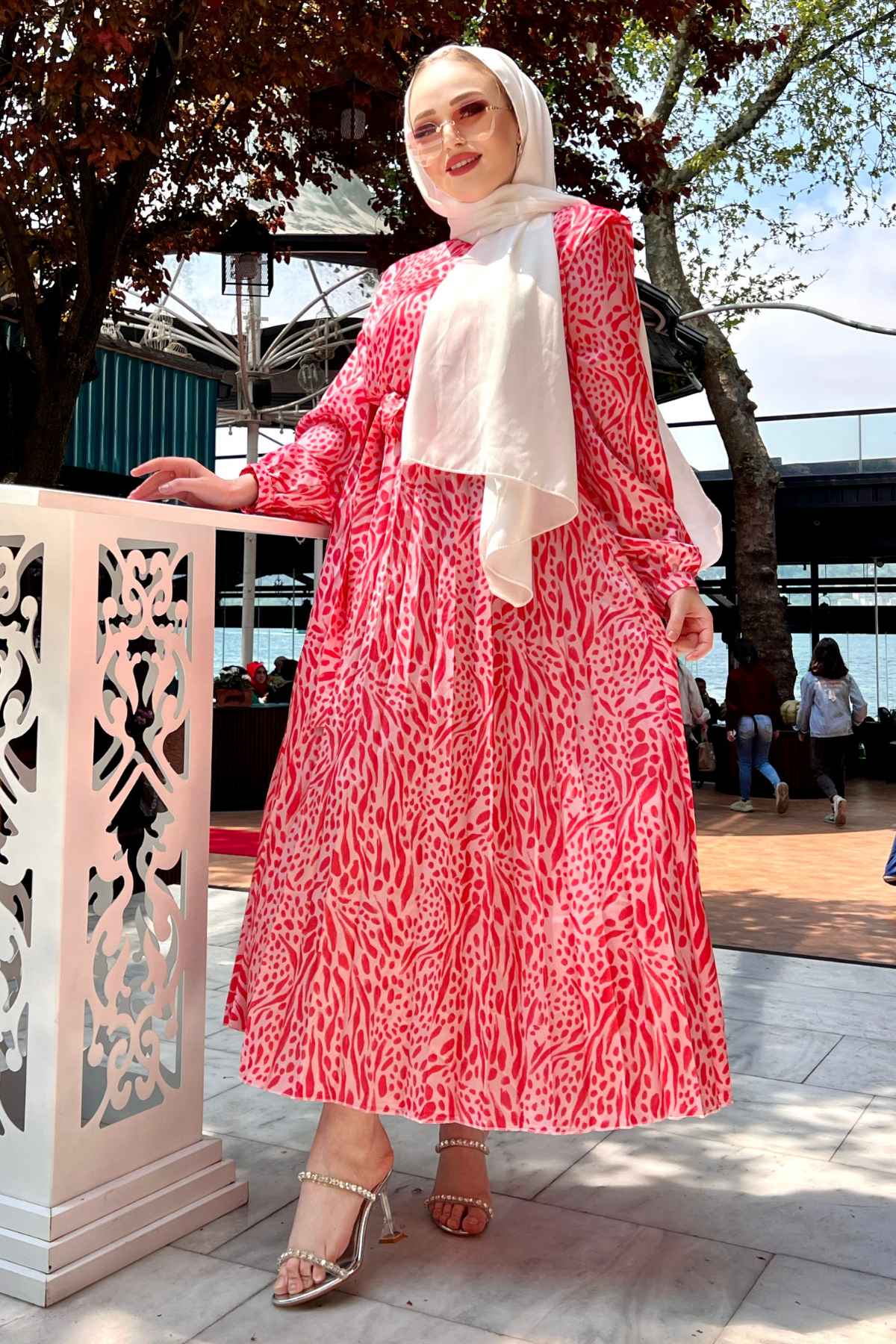 Zebra Piliseli Elbise PEMBE