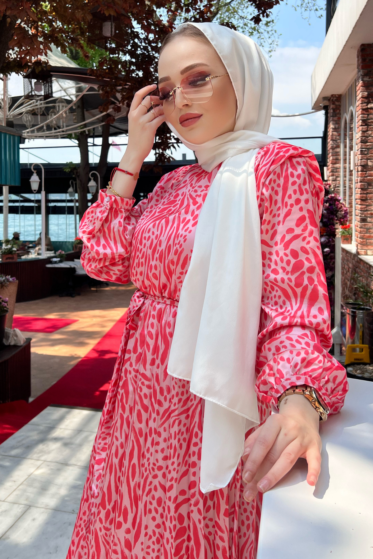 Zebra Piliseli Elbise PEMBE