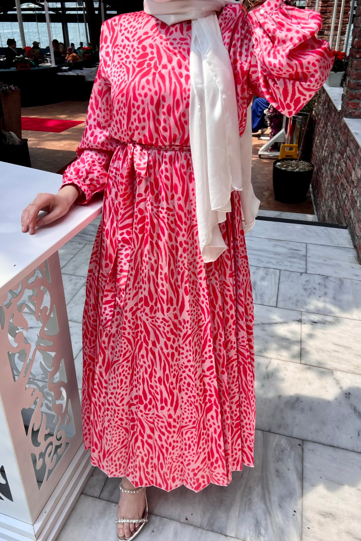 Zebra Piliseli Elbise PEMBE