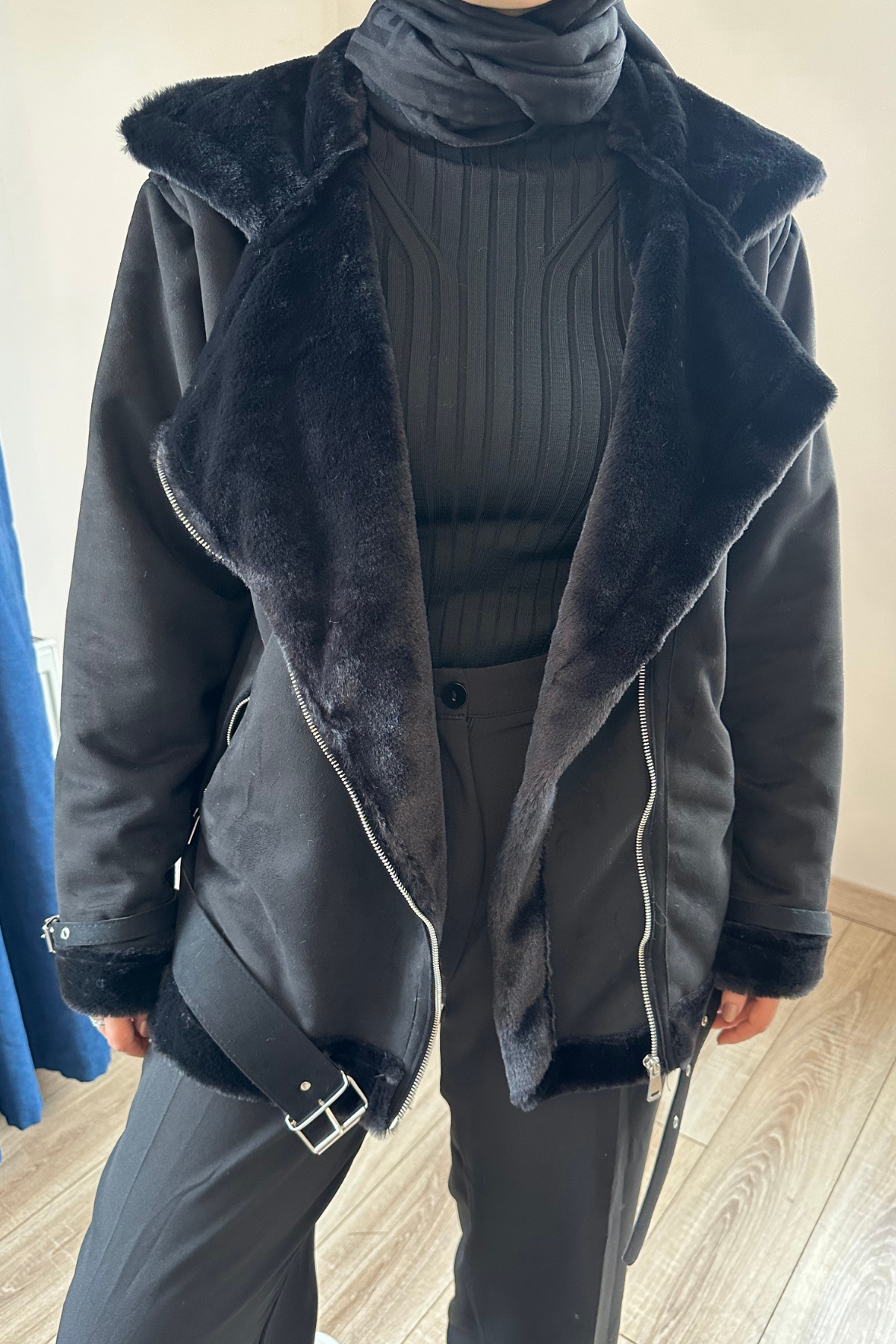 Zra Süet Kürklü Biker Mont SİYAH