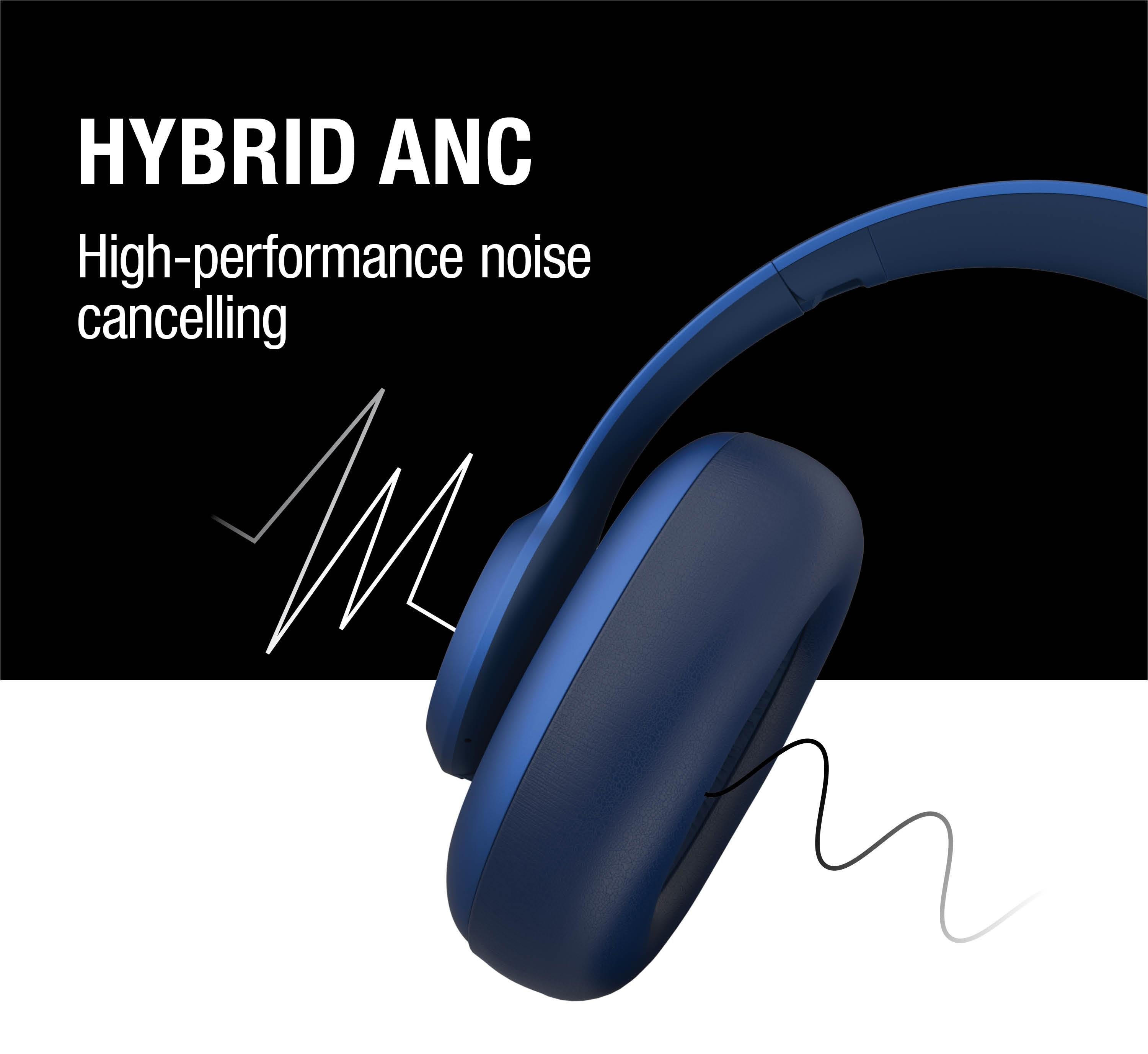 Clam Ace Hybrid ANC ENC Kulak Üstü Kablosuz Bluetooth Kulaklık Gerçek Mavi