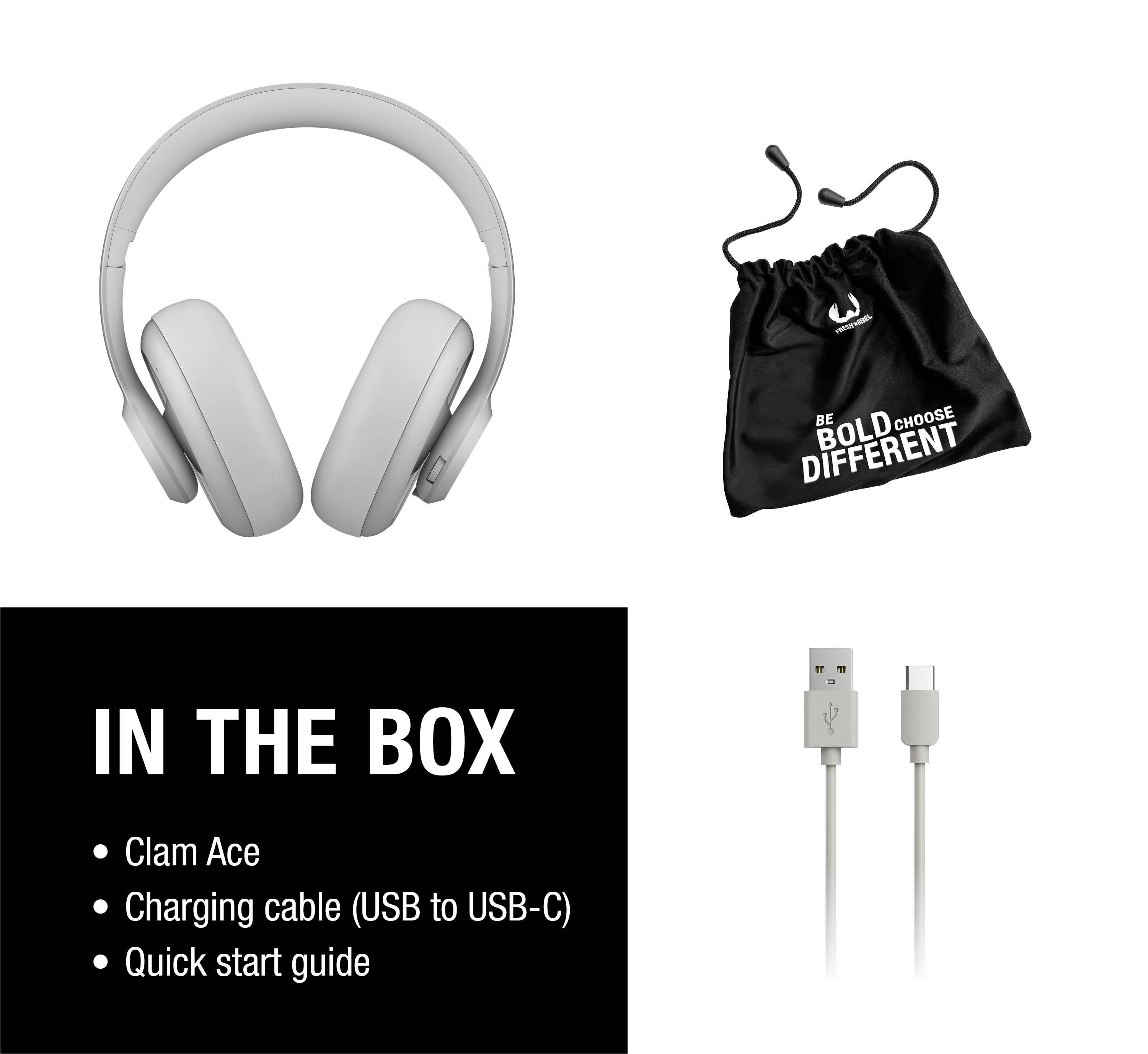 Clam Ace Hybrid ANC ENC Kulak Üstü Kablosuz Bluetooth Kulaklık Buz Grisi