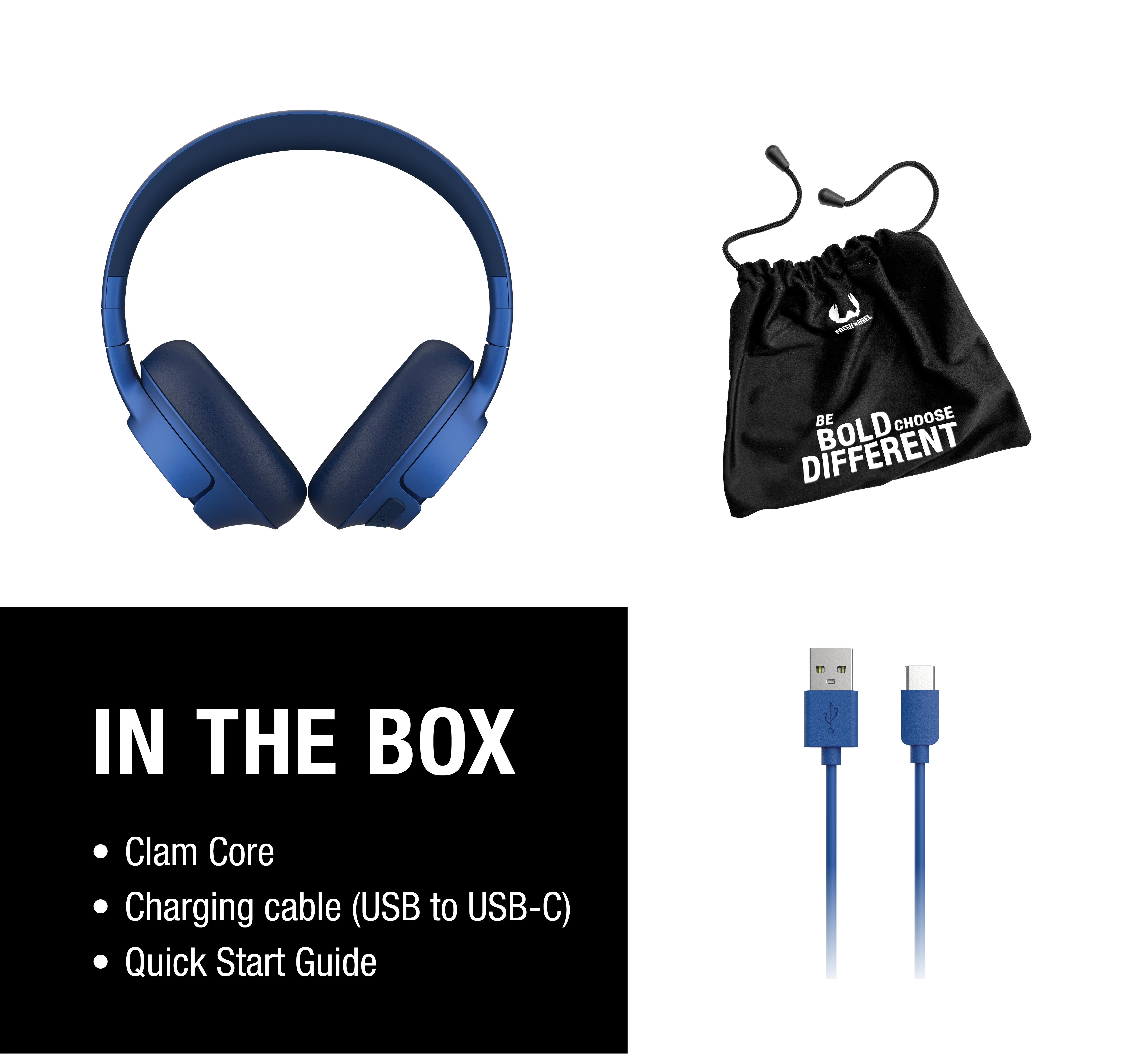 Clam Core  Kulak Üstü Kablosuz Bluetooth Kulaklık Gerçek Mavi