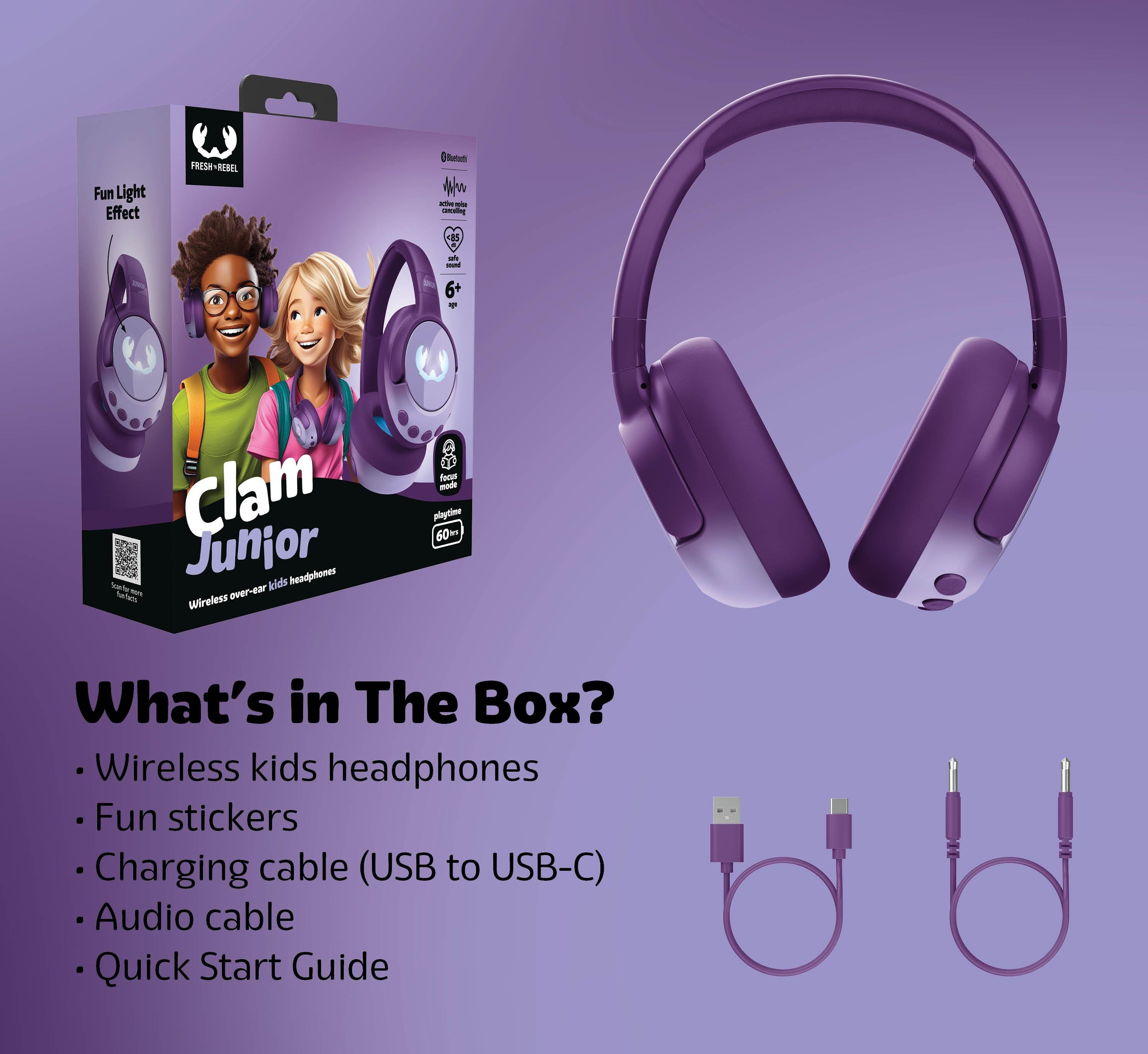 Clam Junior ANC Çocuk Kulak Üstü Kablosuz Bluetooth Kulaklık Sihirli Mor 