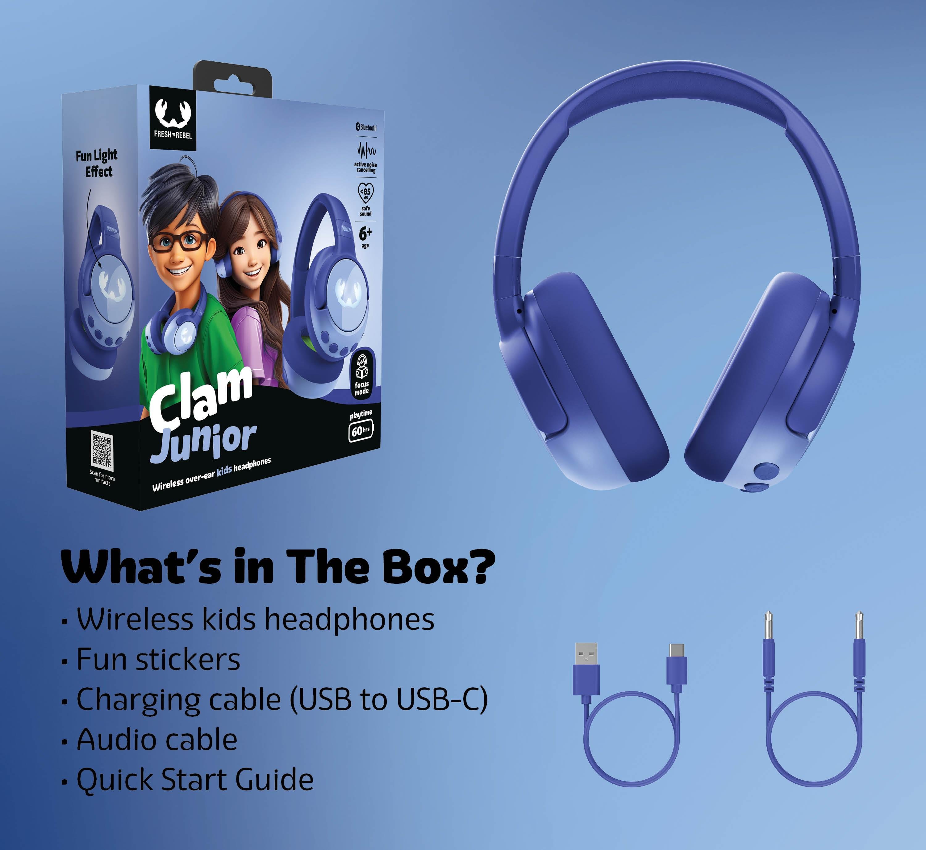Clam Junior ANC Çocuk Kulak Üstü Kablosuz Bluetooth Kulaklık Kozmik Mavi