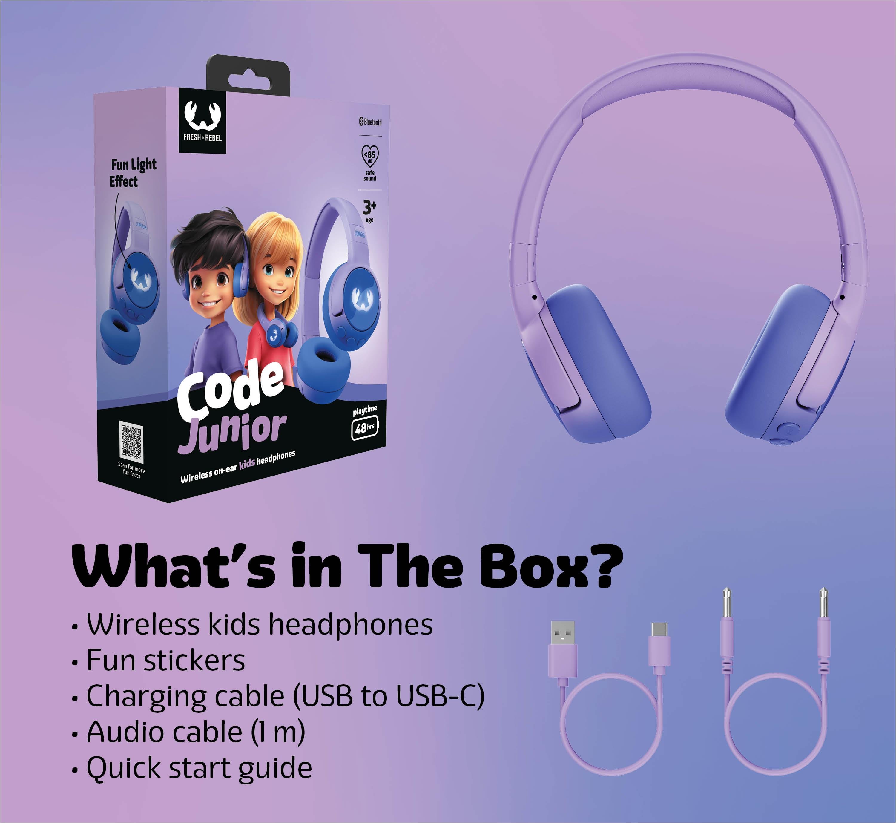 Code Junior Çocuk Kulak Üstü Kablosuz Bluetooth Kulaklık Mor Galaksi