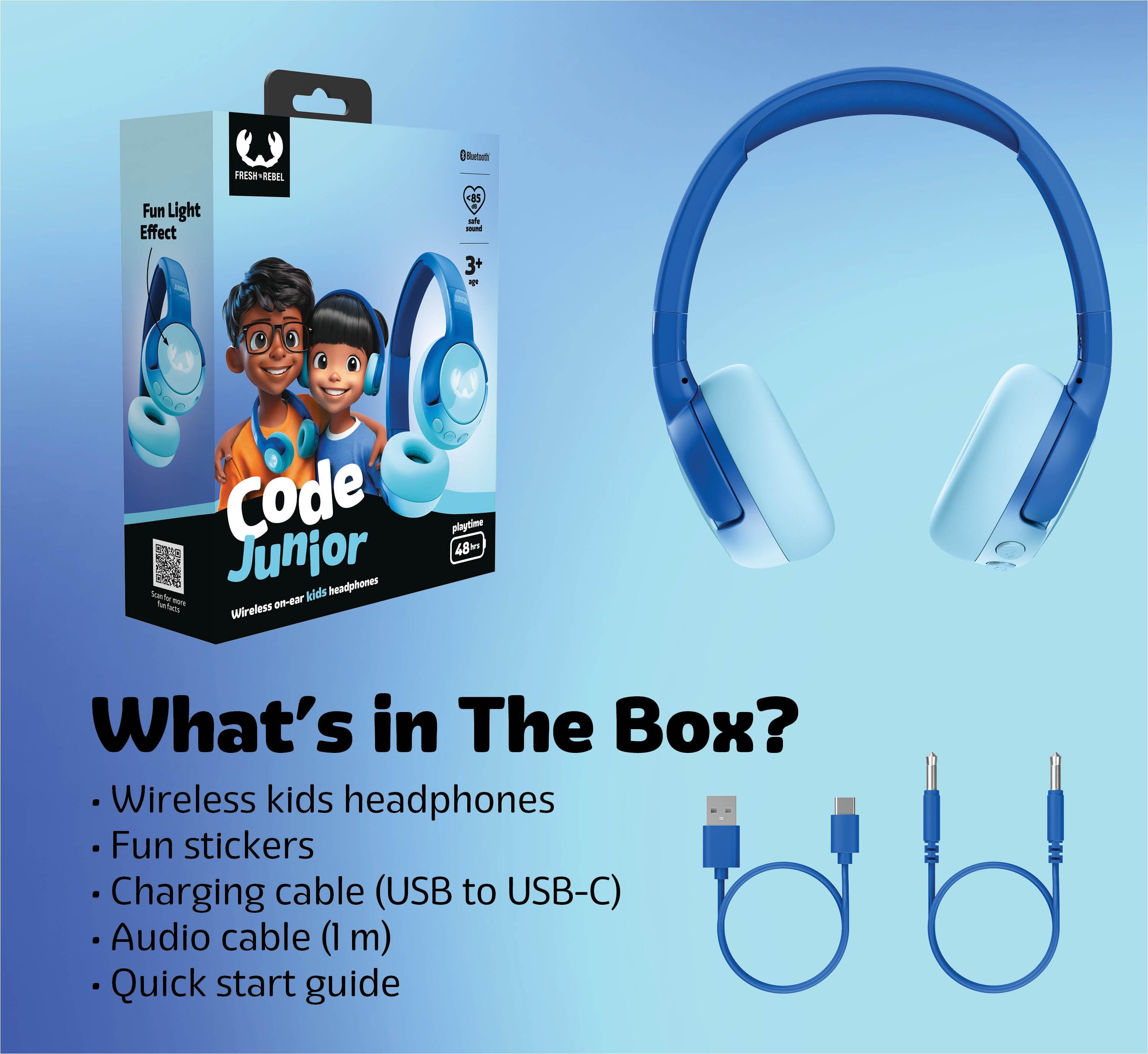 Code Junior Çocuk Kulak Üstü Kablosuz Bluetooth Kulaklık Dalgacı Mavi