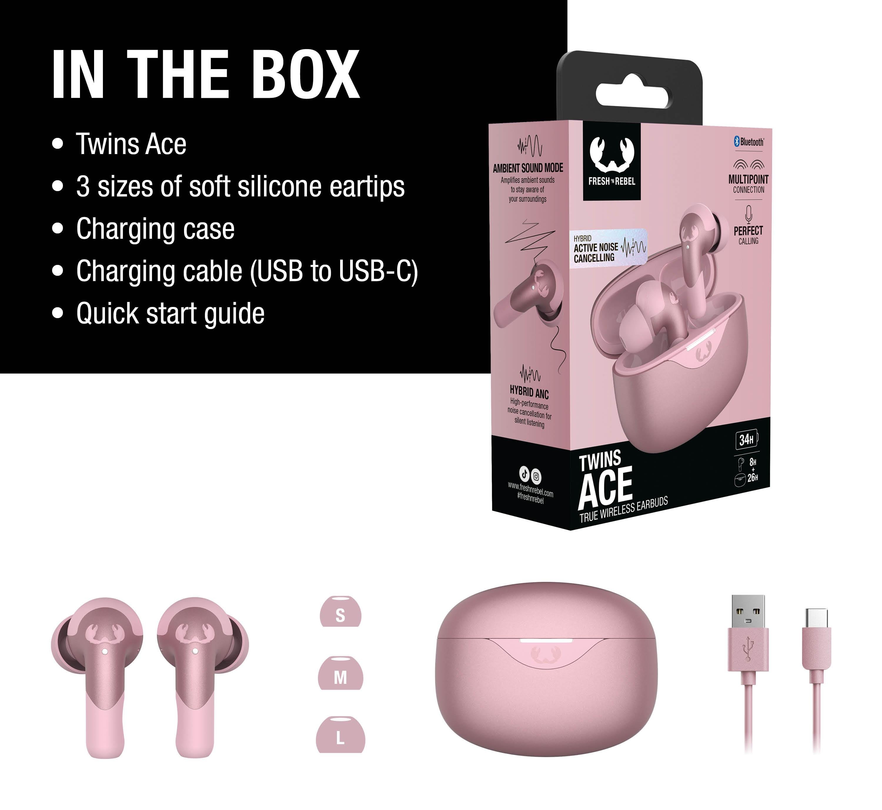 Twins Ace TWS Hybrid ANC Bluetooth Kulak İçi Kulaklık Pastel Pembe