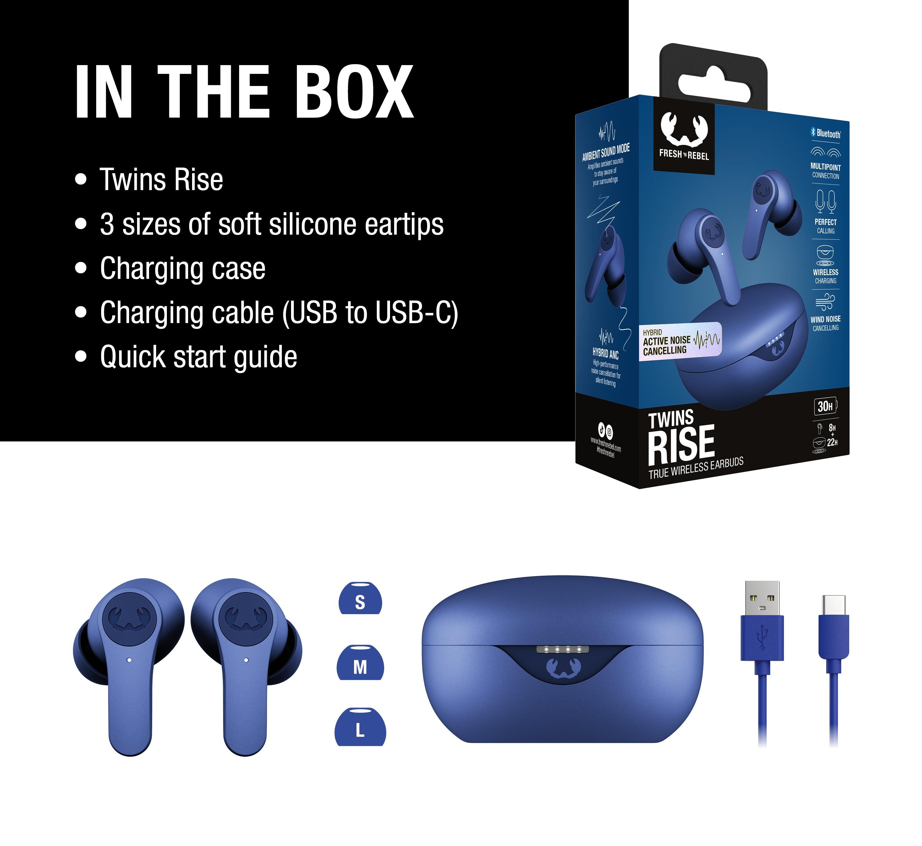 Twins Rise TWS ANC ENC Bluetooth Kulak İçi Kulaklık Gerçek Mavi