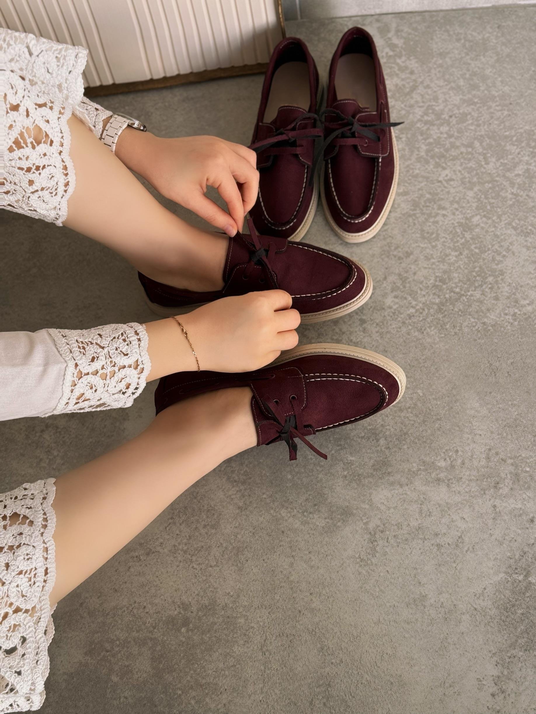 Lora Bordo Süet Makosen Ayakkabı
