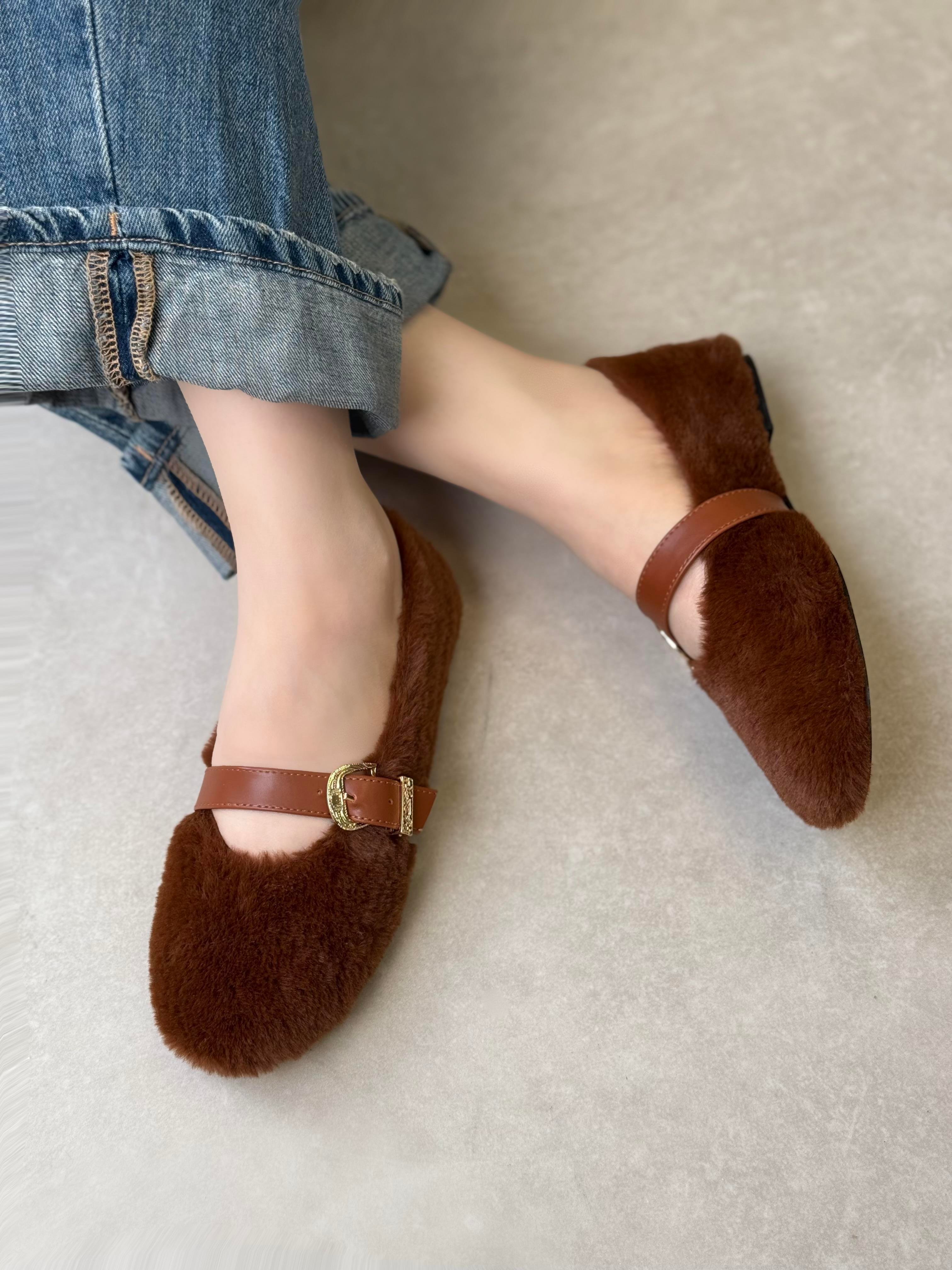 Poppy Tokalı Peluş Taba Babet 