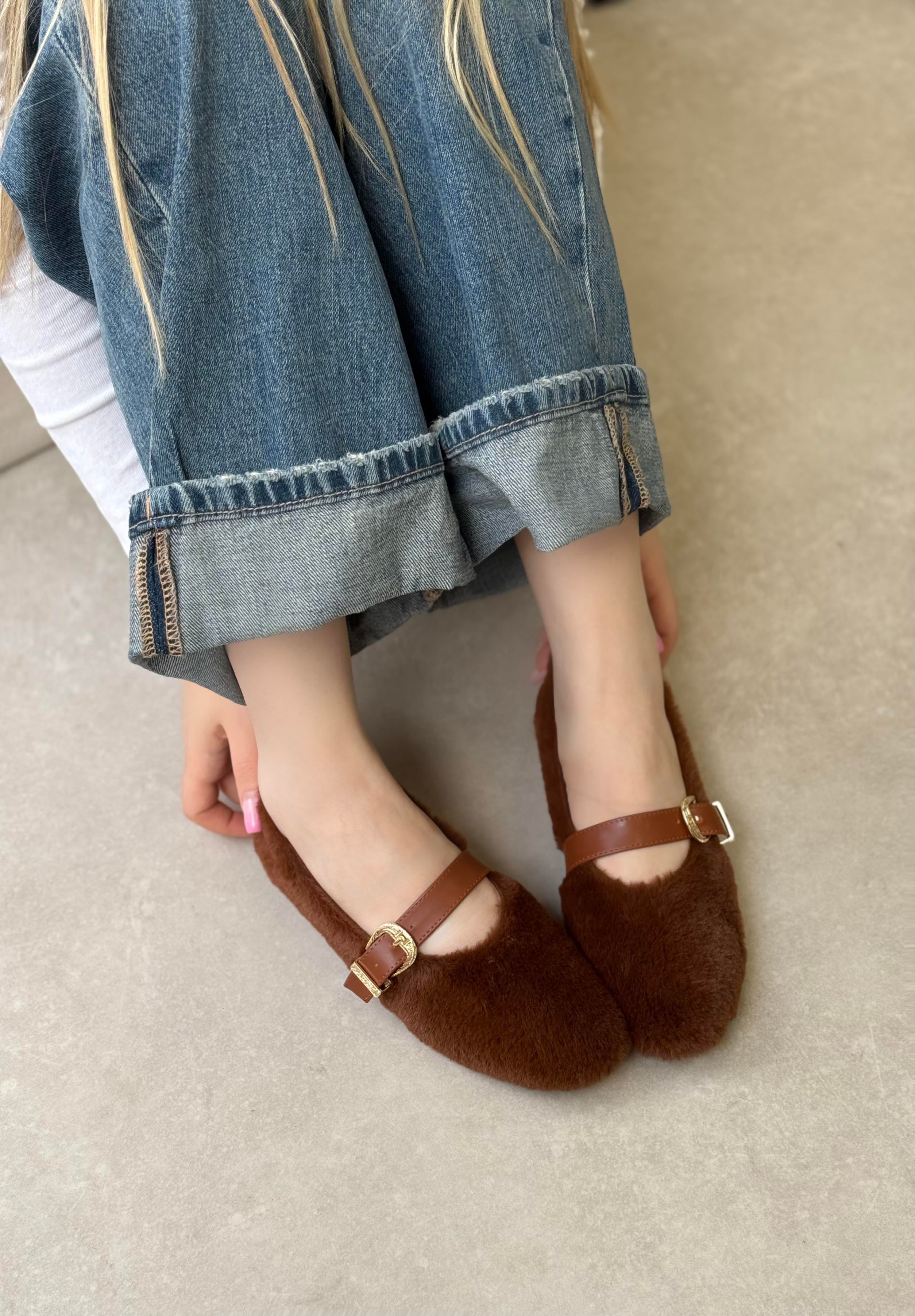 Poppy Tokalı Peluş Taba Babet 