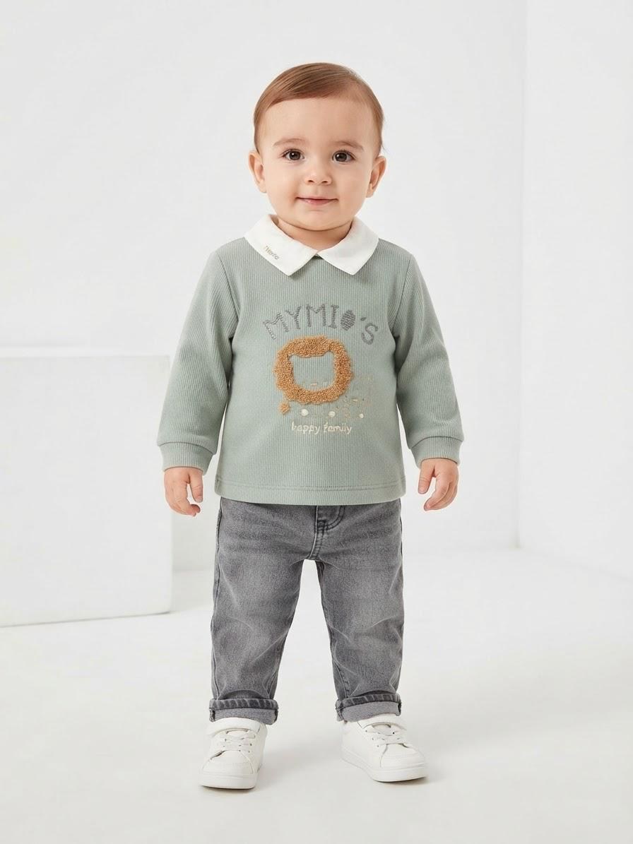  ASLAN BASKILI KOT PANTOLONLU ERKEK BEBEK İKİLİ TAKIM