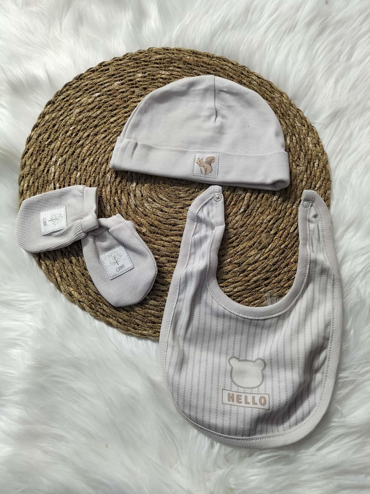  BEBEK CARAMEL BEBE HAYVAN DESENLİ GRİ ELDİVEN ŞAPKA