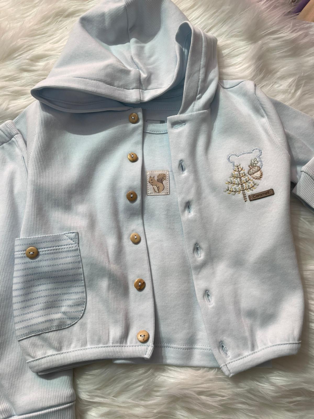  BEBEK CARAMEL BEBE MAVİ TİLKİ DETAYLI CEKETLİ 3'LÜ ALT ÜST