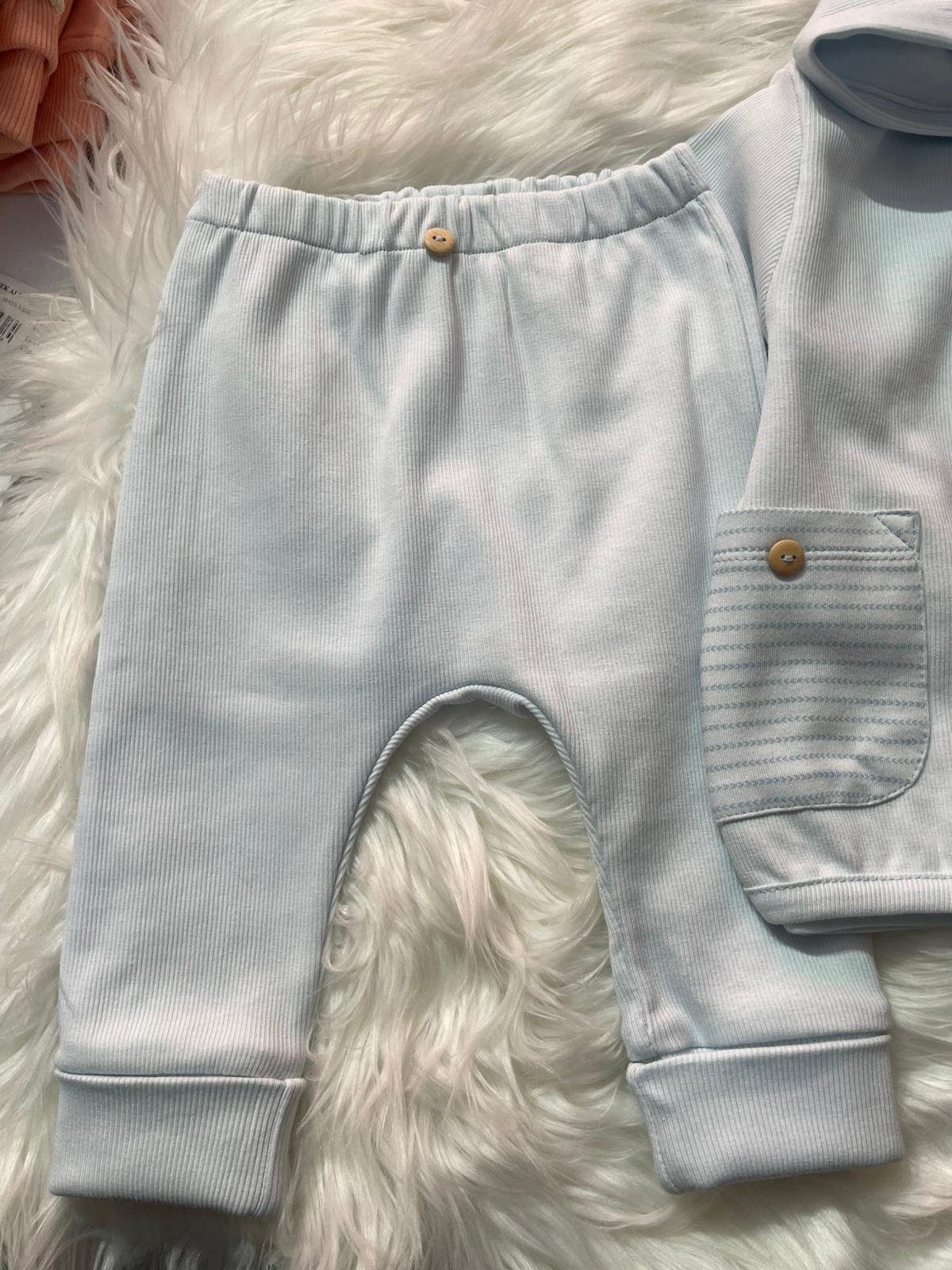  BEBEK CARAMEL BEBE MAVİ TİLKİ DETAYLI CEKETLİ 3'LÜ ALT ÜST