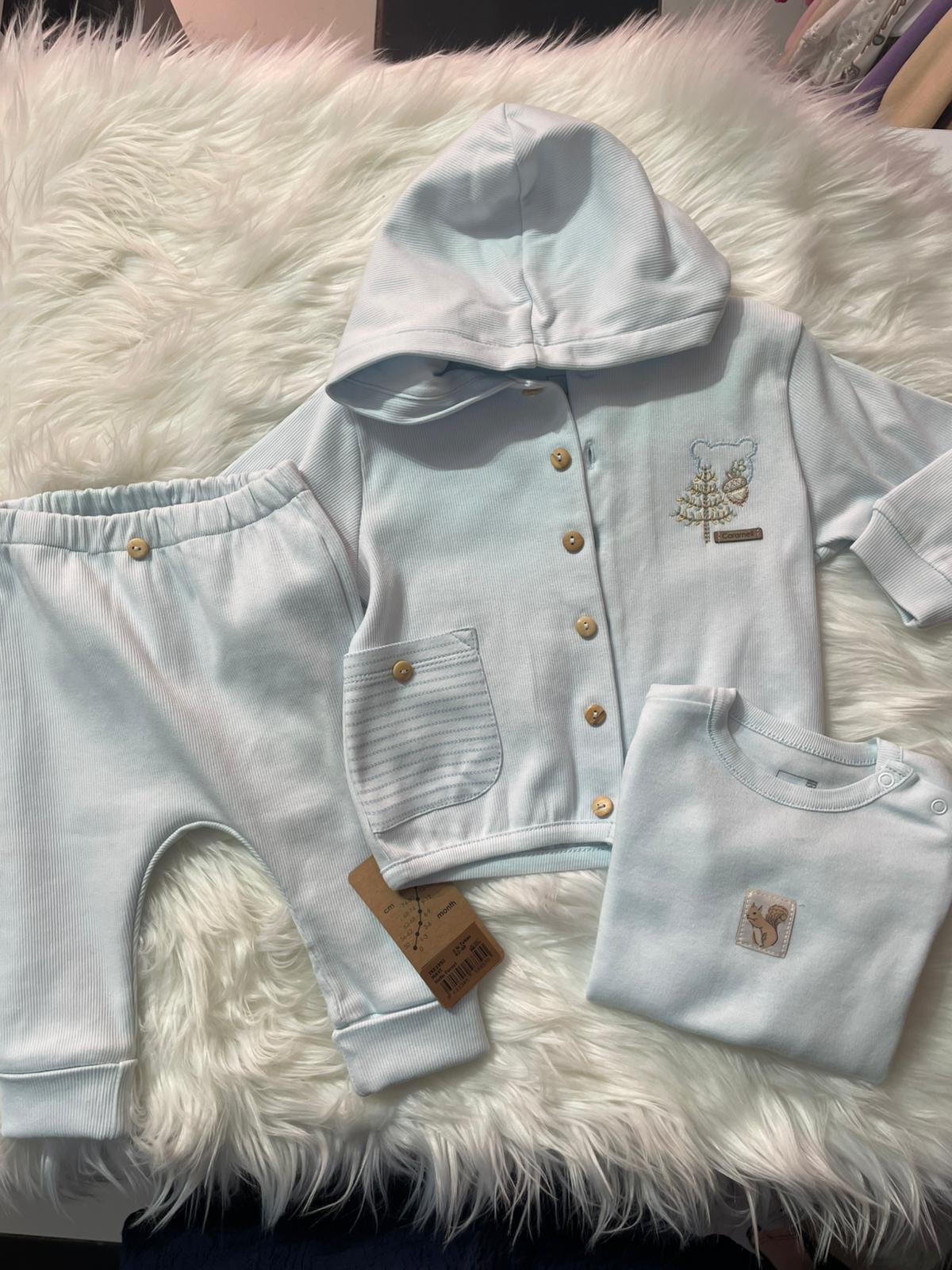  BEBEK CARAMEL BEBE MAVİ TİLKİ DETAYLI CEKETLİ 3'LÜ ALT ÜST