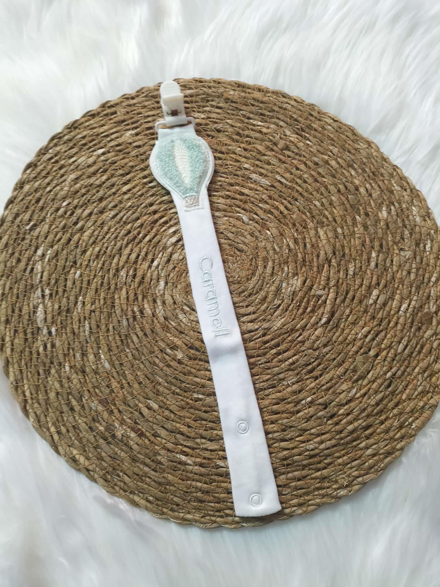  BEBEK MAVİ RENKLİ CARAMEL BEBE BALON DETAYLI KETEN EMZİK ASKISI