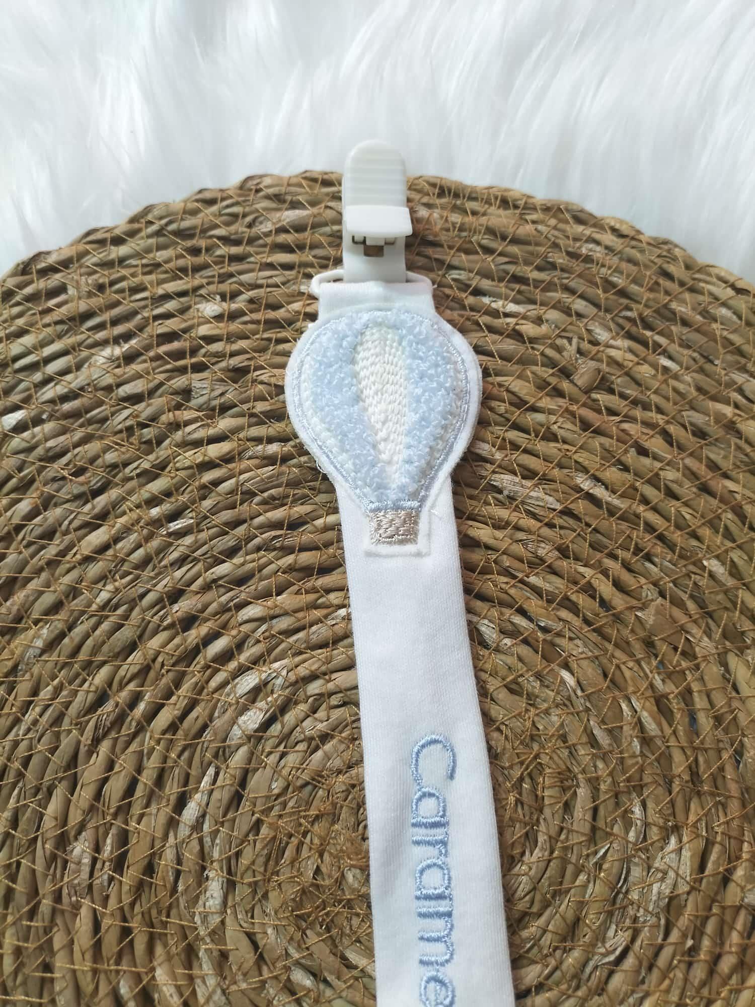  BEBEK MAVİ RENKLİ CARAMEL BEBE BALON DETAYLI KETEN EMZİK ASKISI