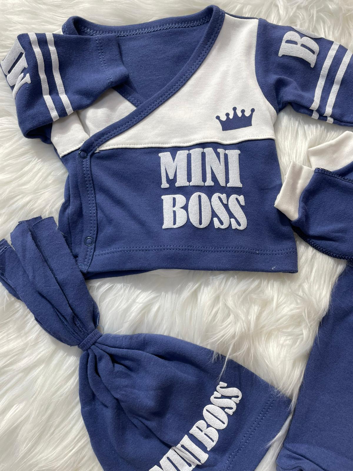  BEBEK MİNİ BOSS BEYAZ LACİVERT BASKILI 5'Lİ HASTAN