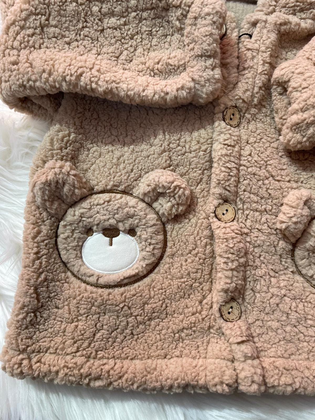  BEBEK PELUŞ KAPİŞONLU AYICIK DETAYLI POLAR CEKET
