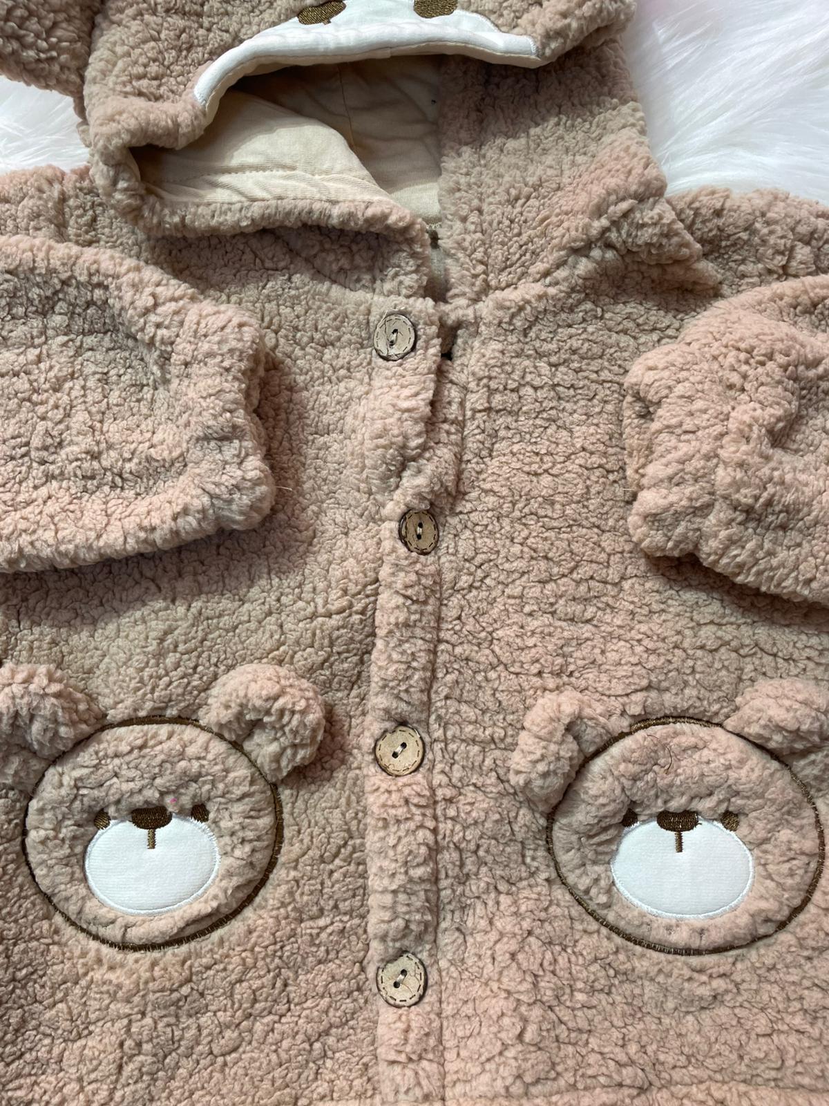  BEBEK PELUŞ KAPİŞONLU AYICIK DETAYLI POLAR CEKET