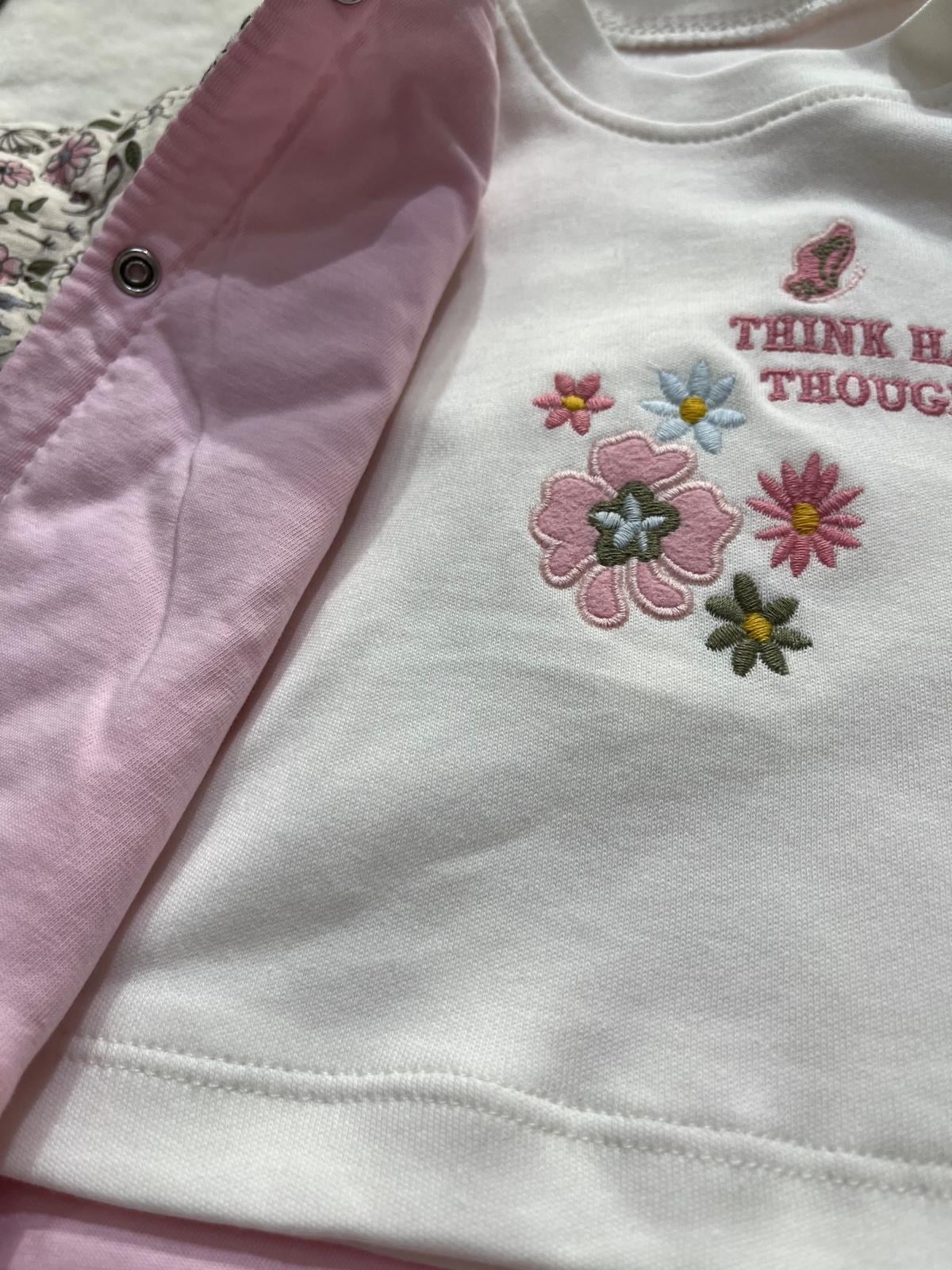  çiçek desenli kız bebek ceketli üçlü takım