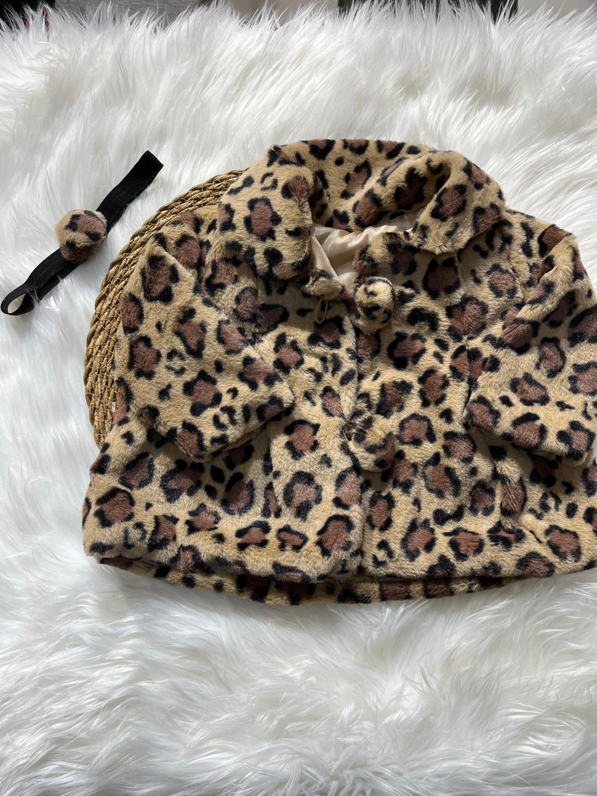   LEOPAR DESENLİ ANGORA PELUŞ KIZ BEBEK BANDANALI