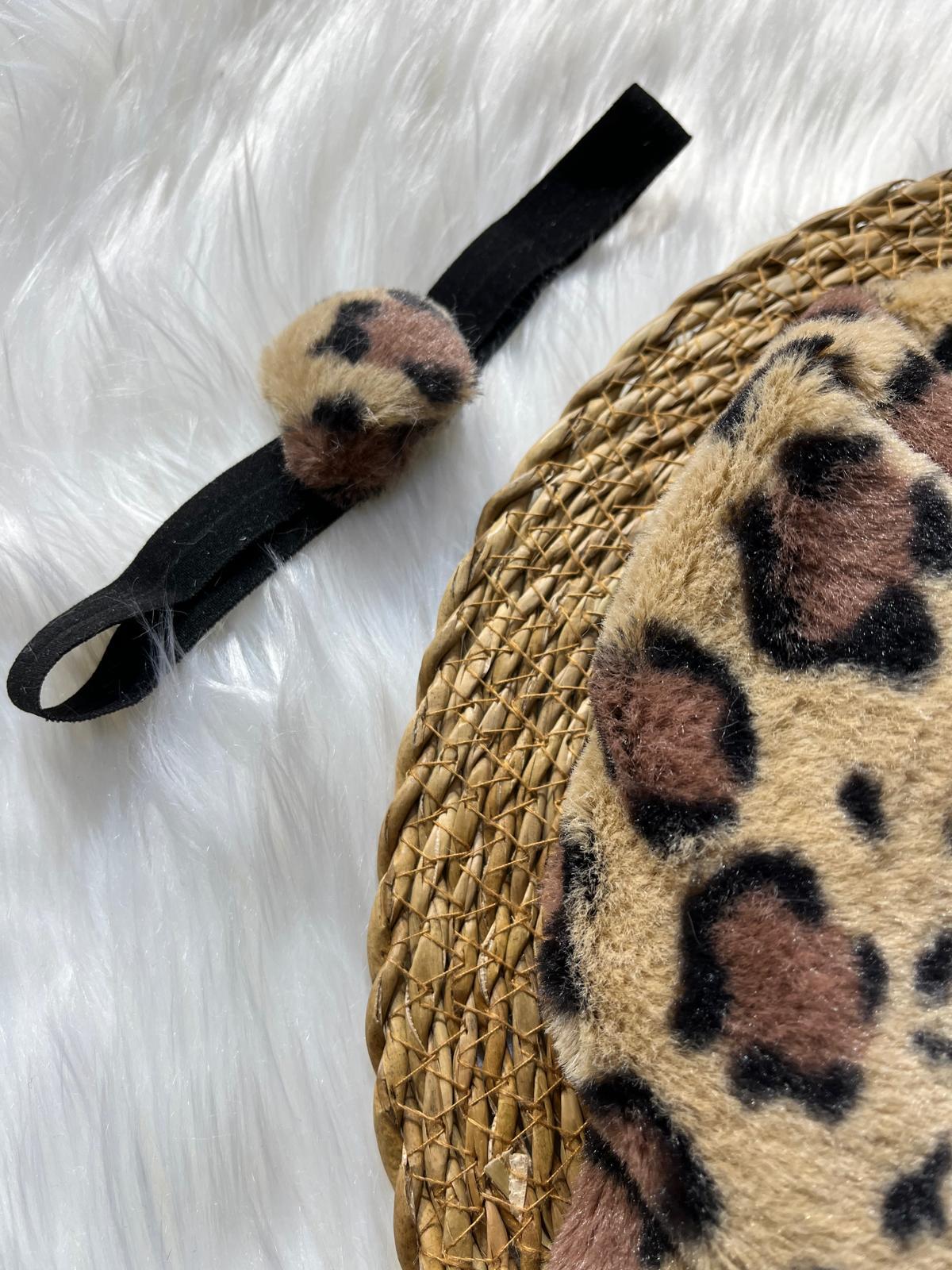   LEOPAR DESENLİ ANGORA PELUŞ KIZ BEBEK BANDANALI