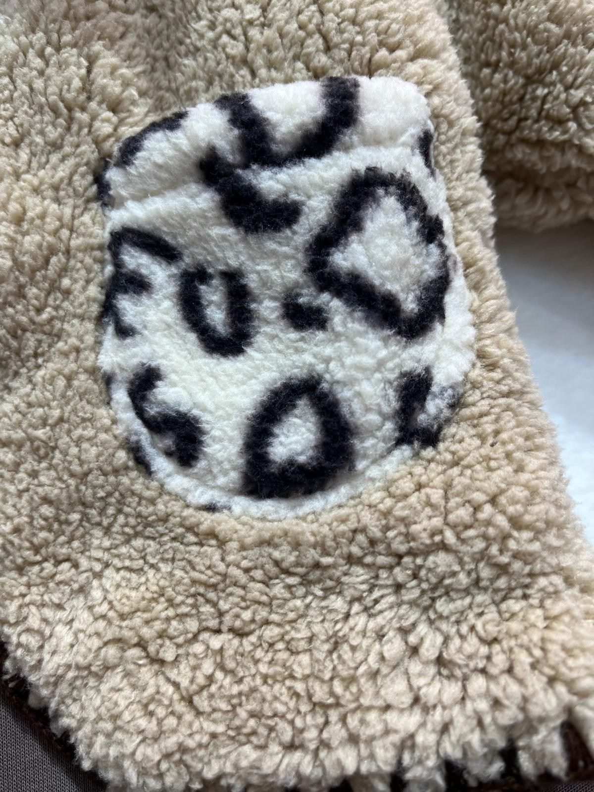  leopar desenli peluş ceketli kız bebek üçlü takım