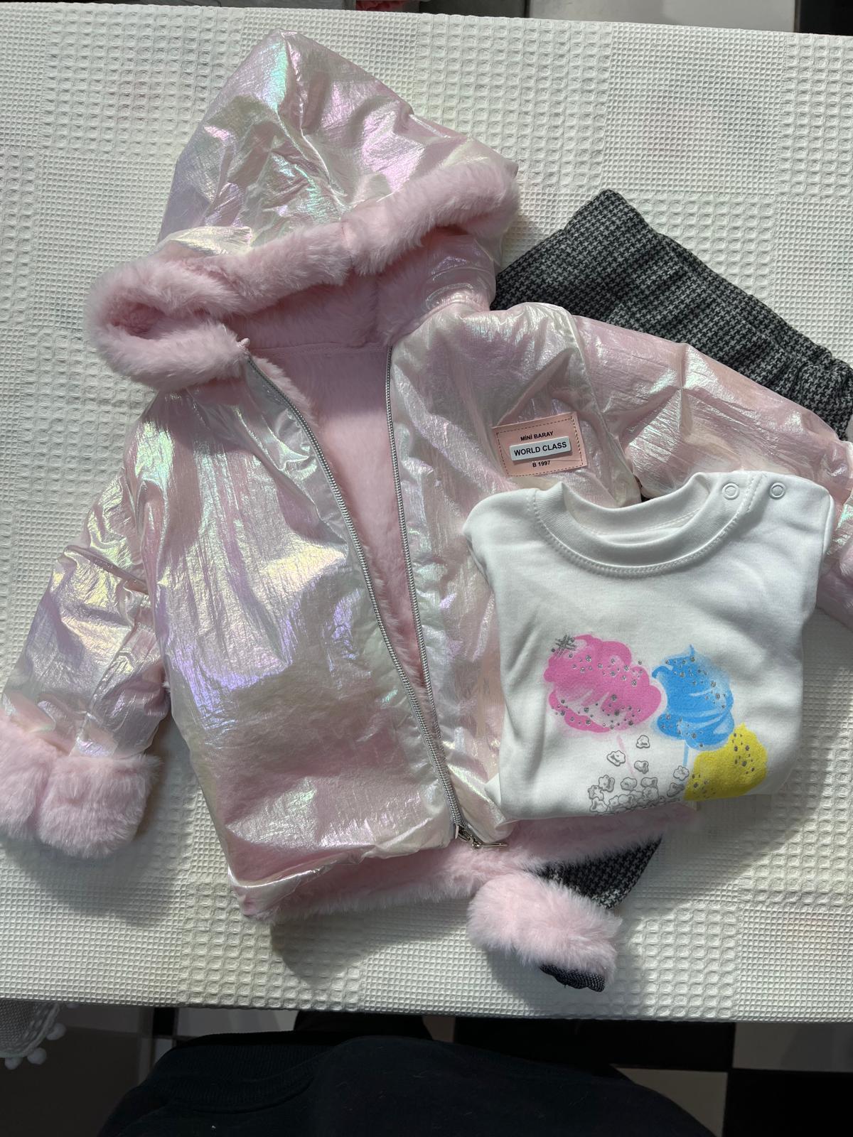  PARLAK CEKETLİ İÇ KISMI PELUŞ KIZ BEBEK ÜÇLÜ TAKIM