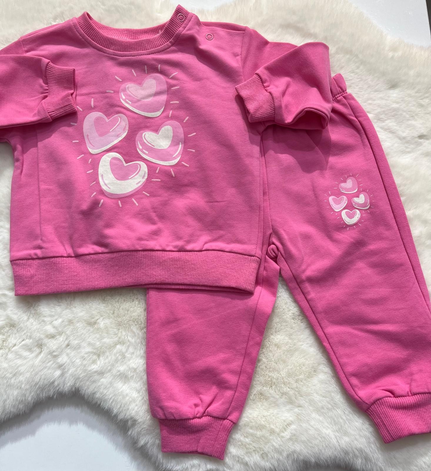  pembe desenli ikili kız bebek takım