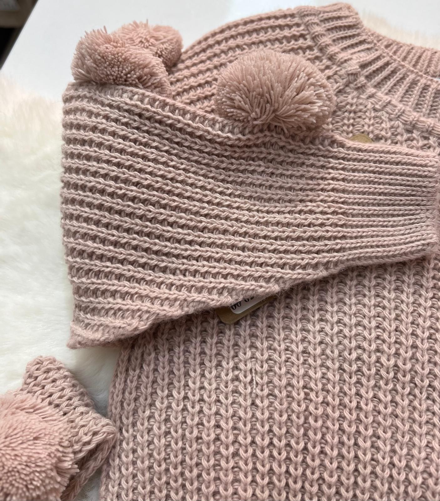  PONPON DETAYLI ETEĞİ PİLELİ KIZ BEBEK TRİKO TAKIM