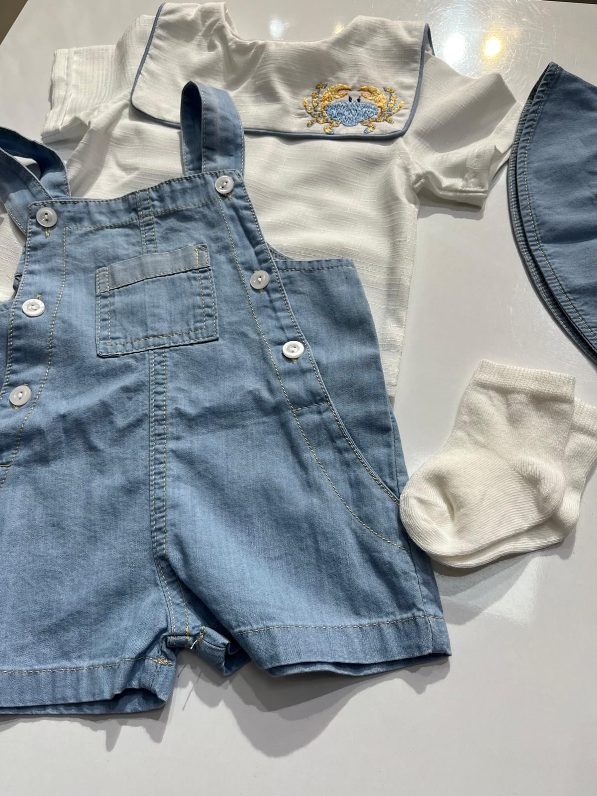  YENGEÇ NAKIŞLI ERKEK BEBEK MAVİ TAKIM-1030