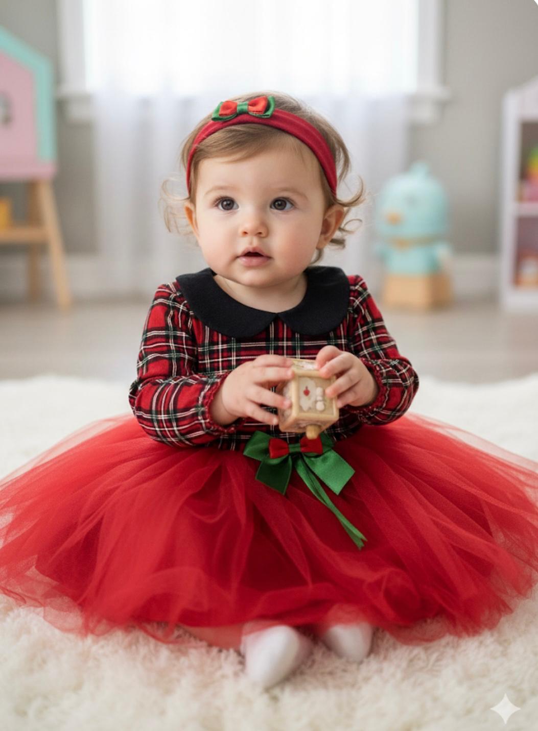  YIKBAŞI KONSEPTLİ EKOSE ETEĞİ TÜL KIZ BEBEK ELBİSE