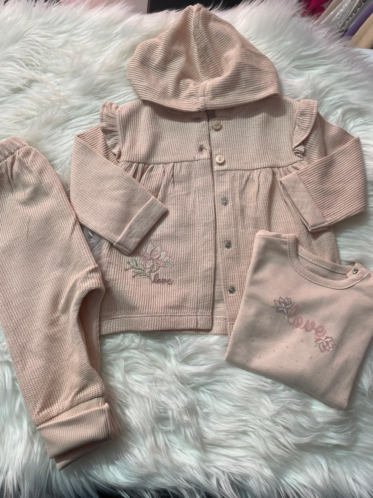 BEBEK CARAMEL BEBE ÇİÇEK DETAYLI FİTİLLİ 3'LÜ TAKIM